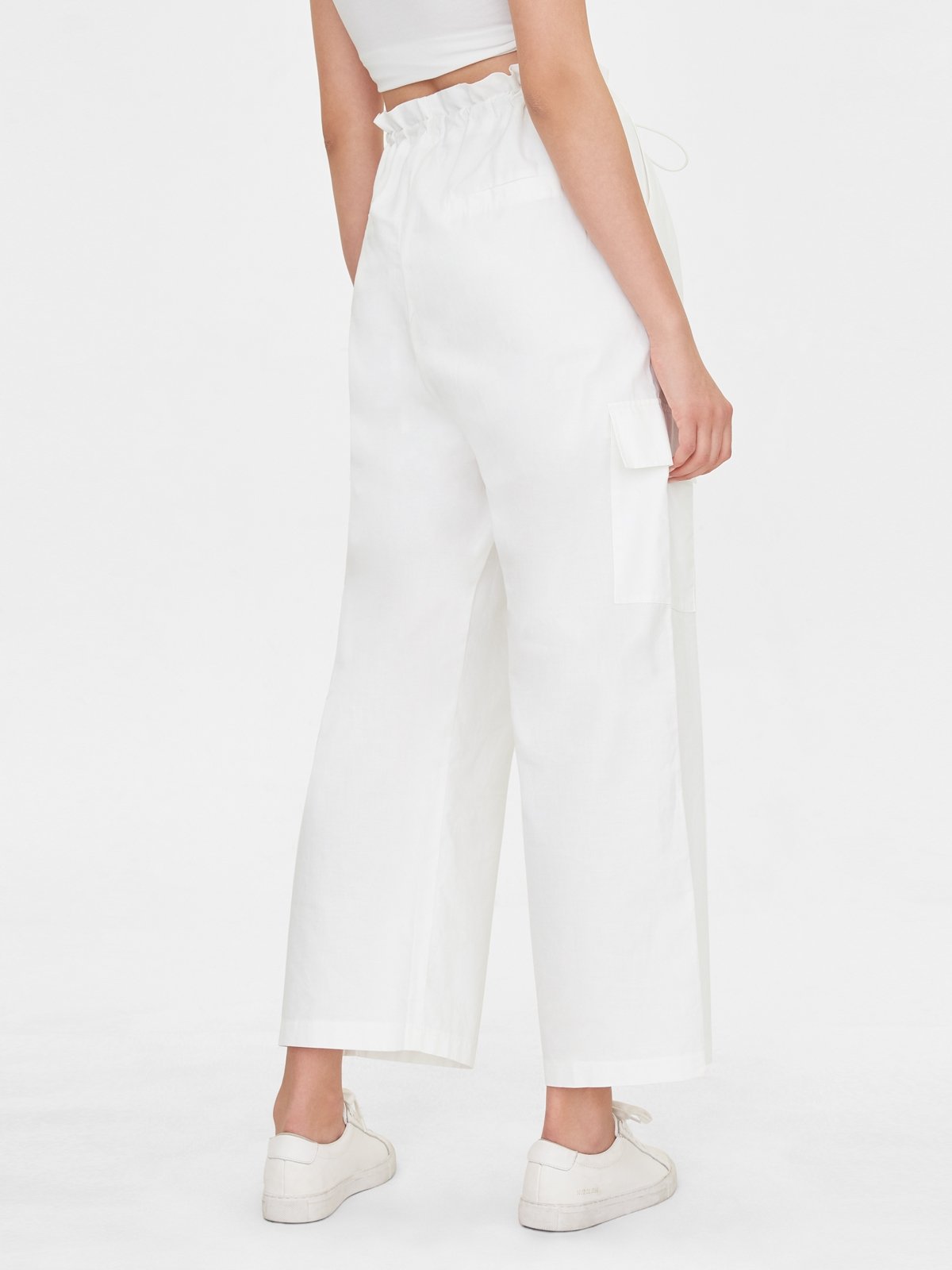 Elastic Wide Leg Cargo Pants White Pomelo Fashion