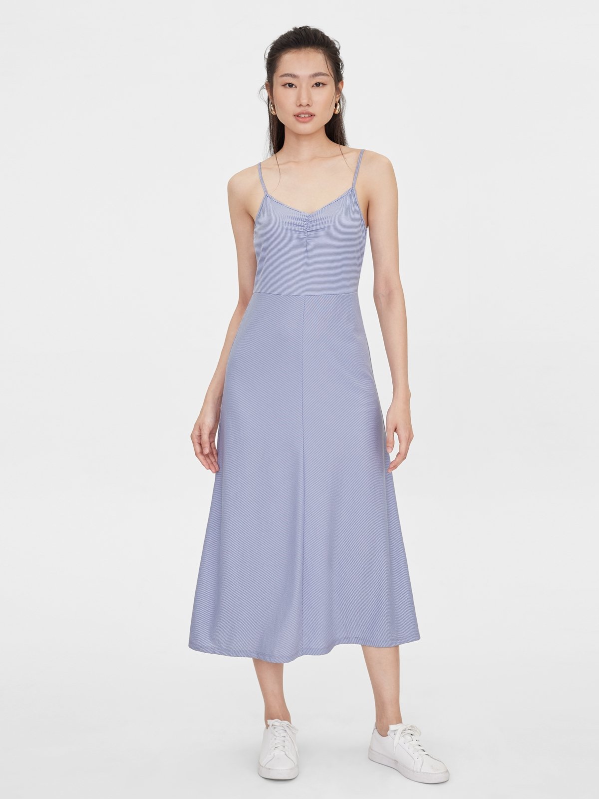 Center Ruched Spaghetti Strap Dress Blue Pomelo Fashion