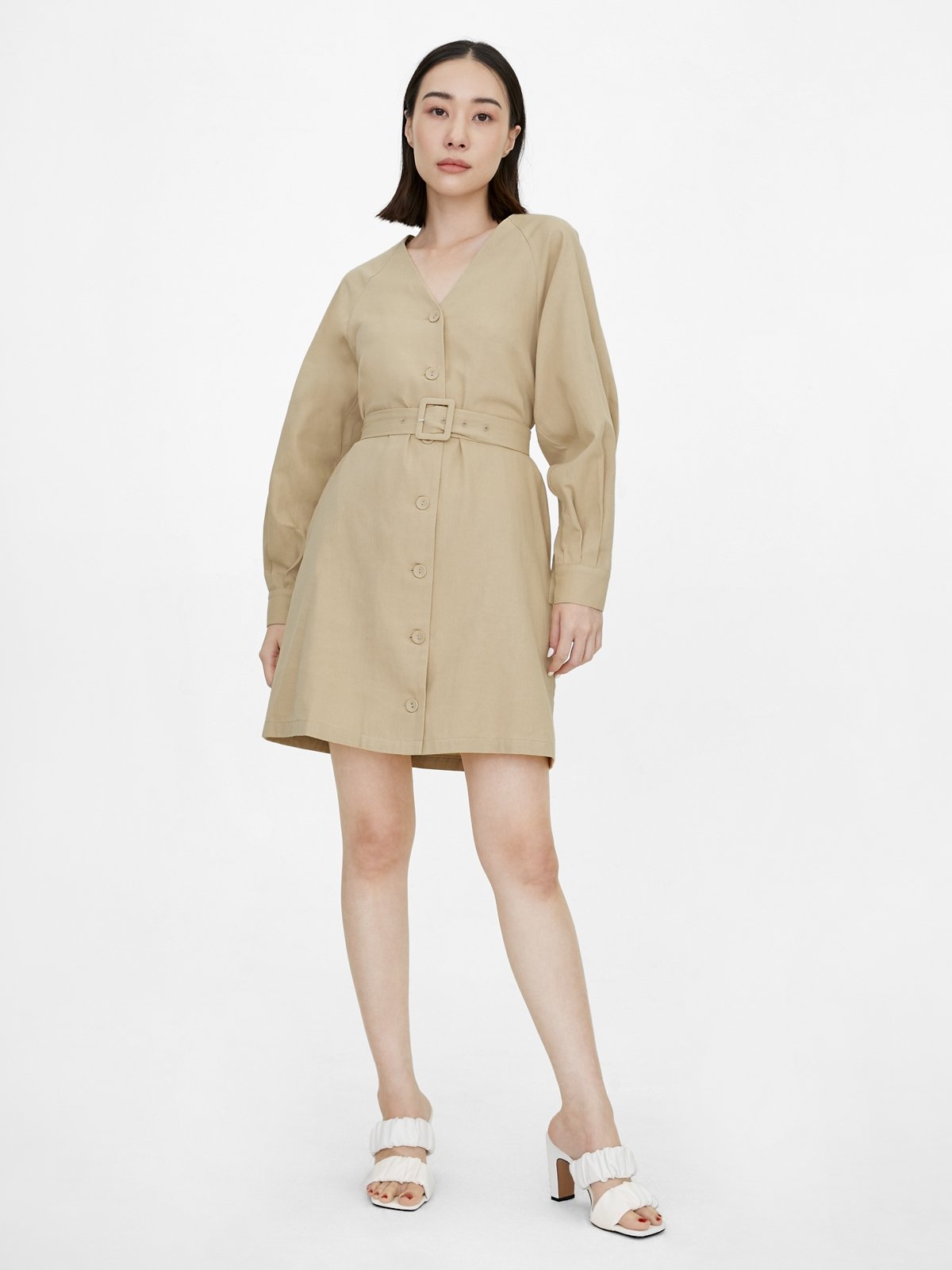 Beige shop belted dress