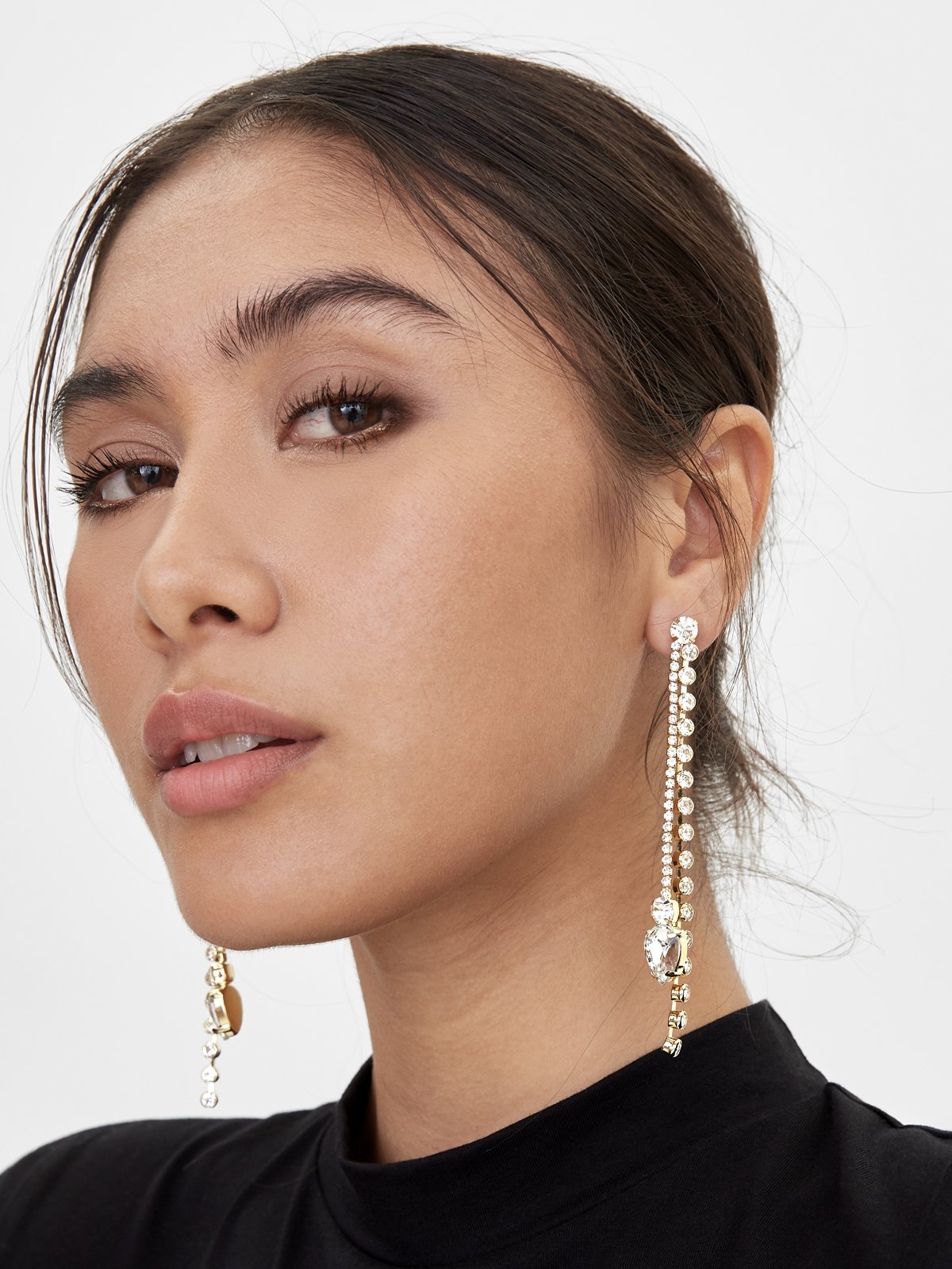 Diamante Pendant Chain Drop Earrings Gold Pomelo Fashion
