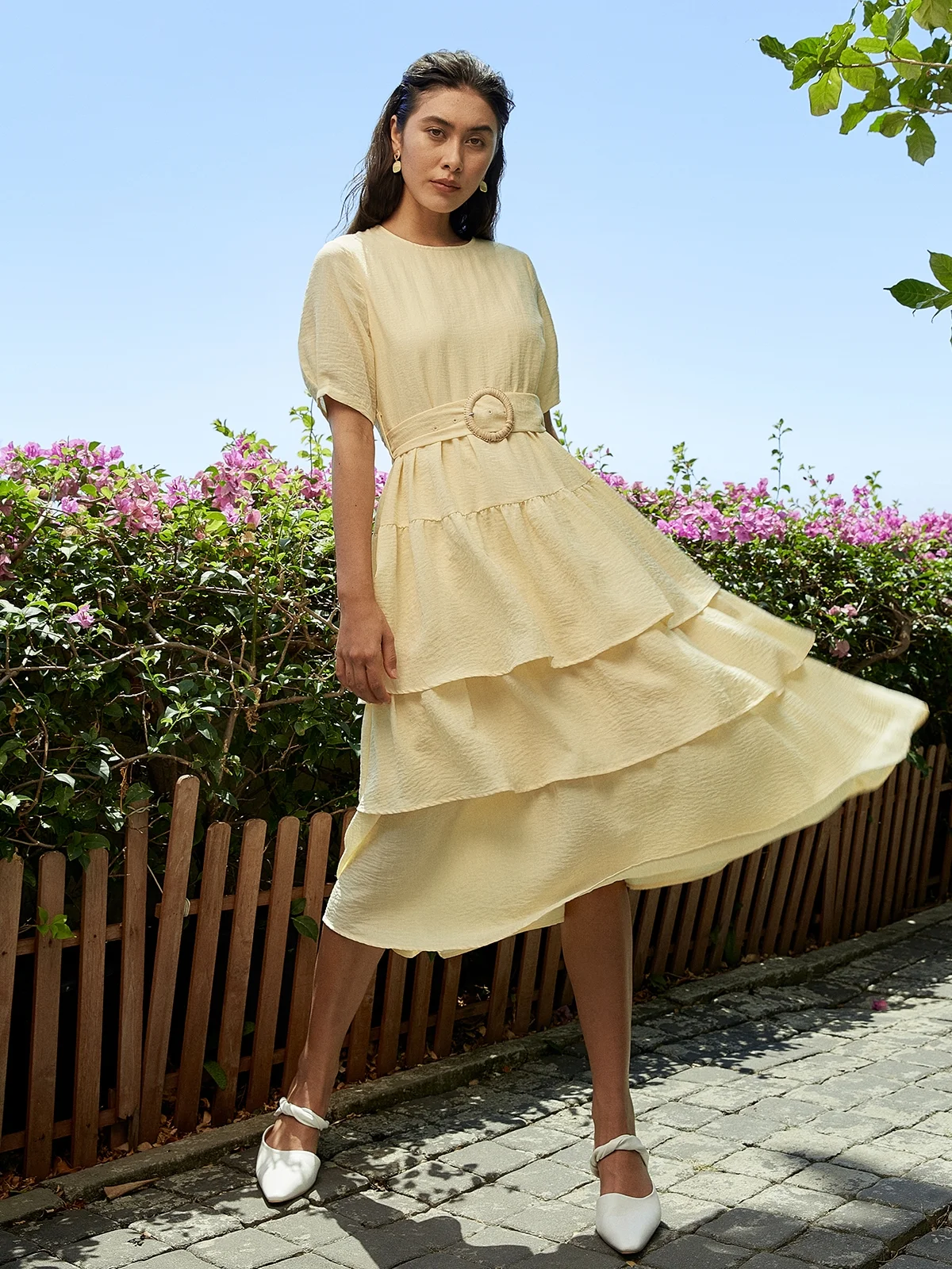 Iconic Yellow Ruffle Dress Maxi Layered Ruffle Dress - Yellow - Pomelo Fashion