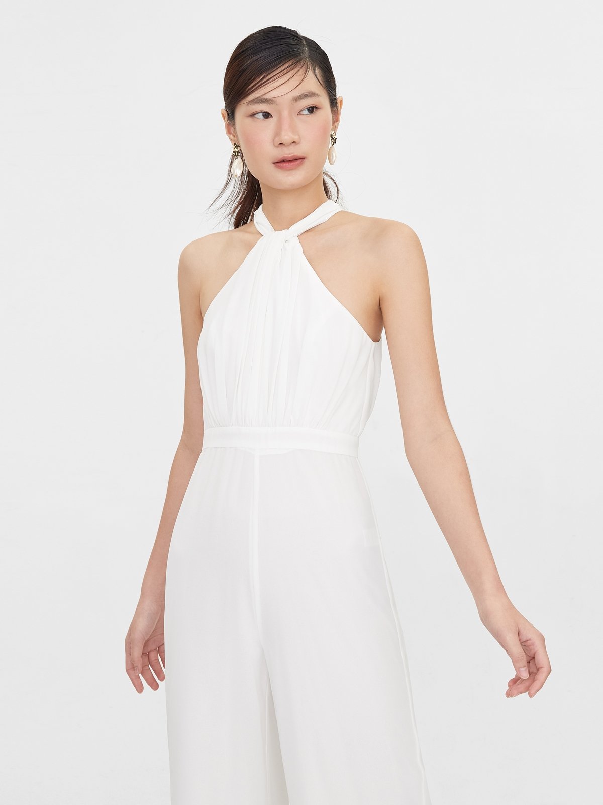 Halter Neck Jumpsuit White Pomelo Fashion