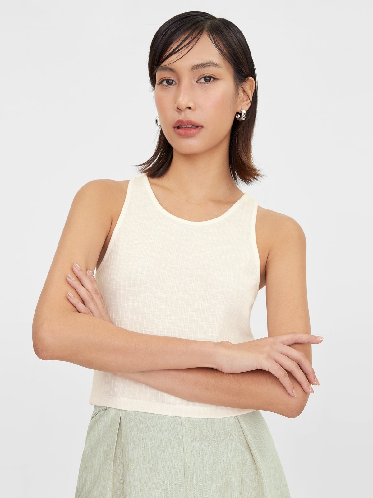 POL Ribbed Round Neck Tank with Lace Trim main image 0