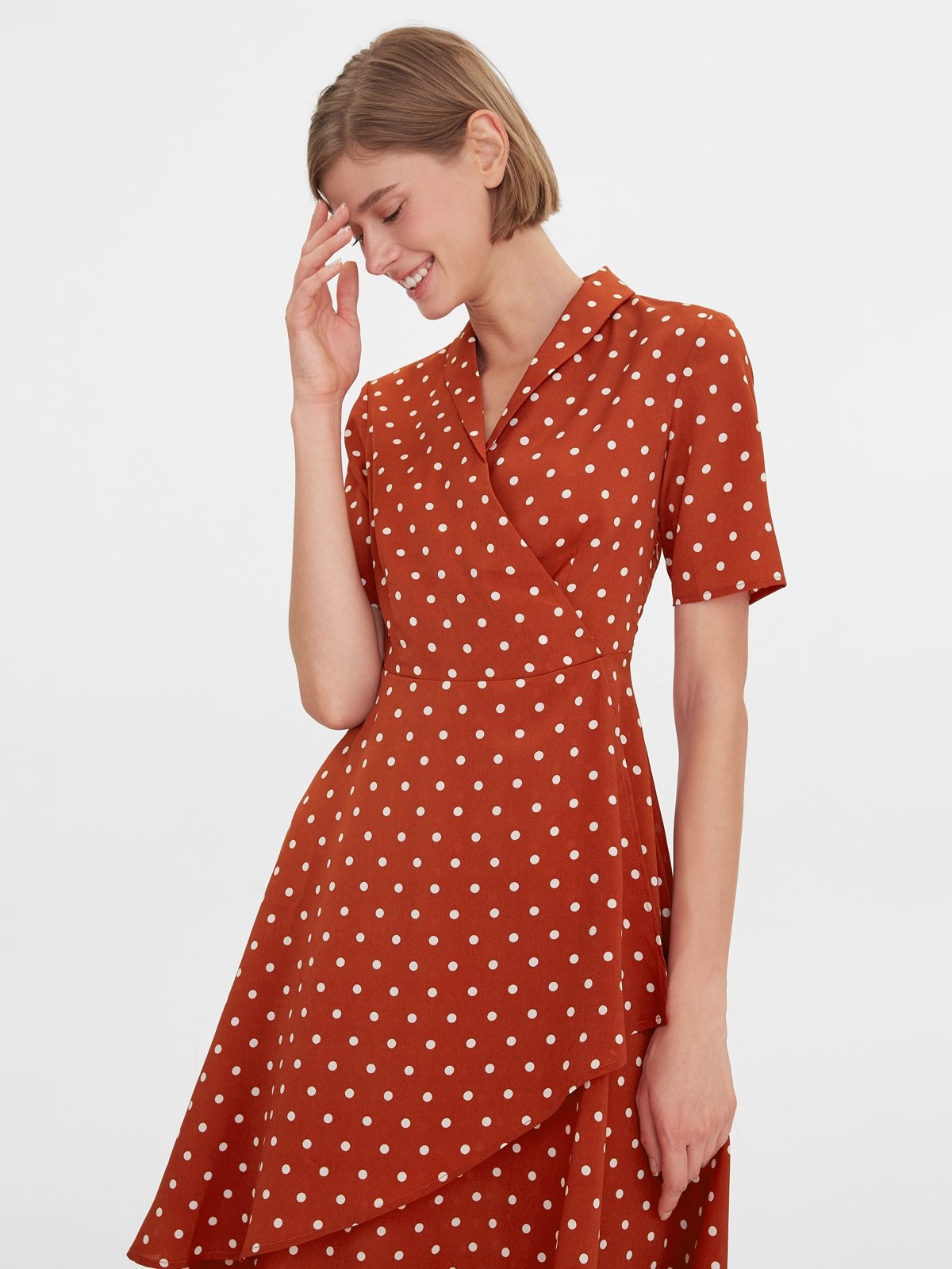 Orange polka dot dress top