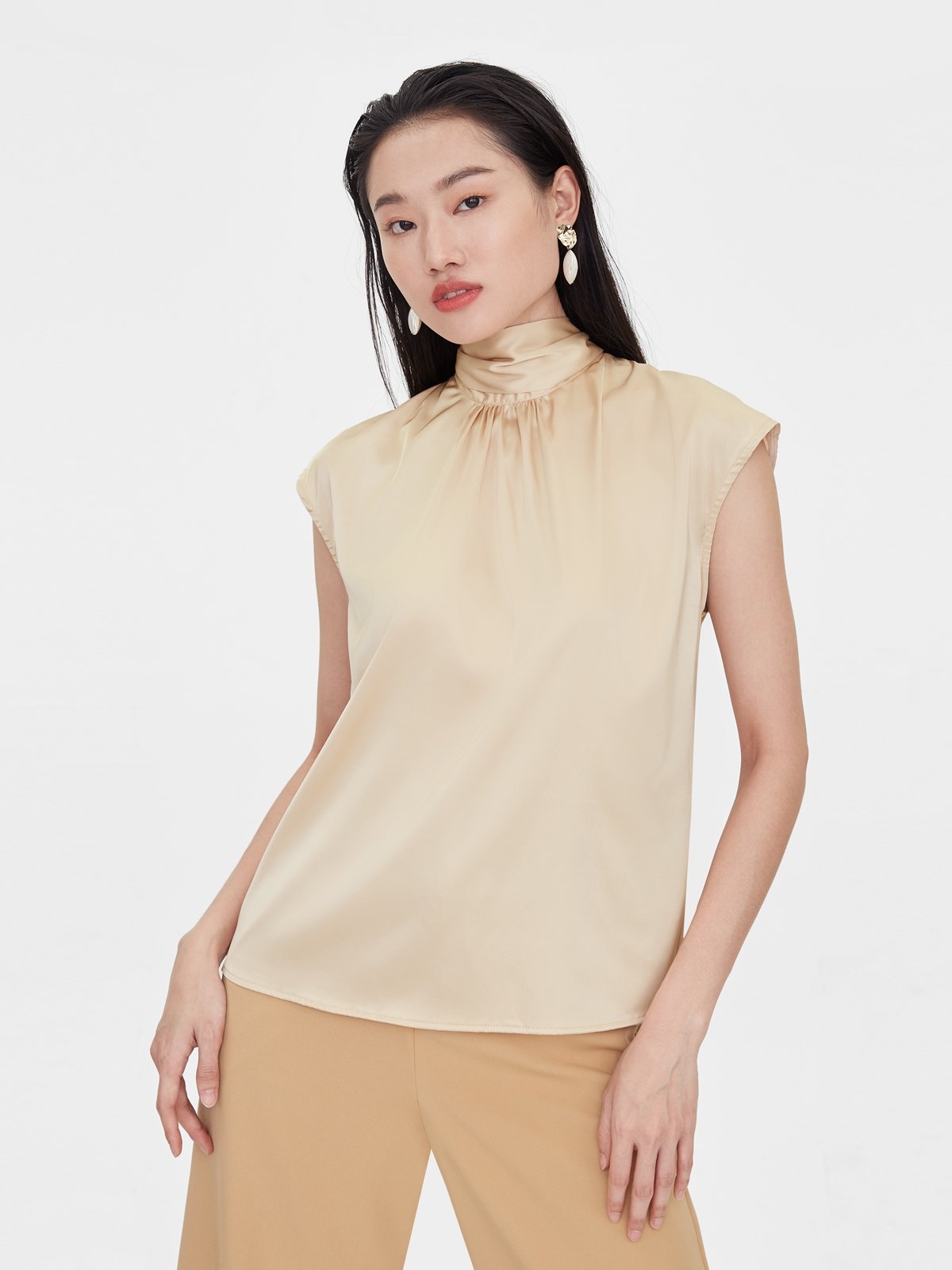 high neck sleeveless tunic