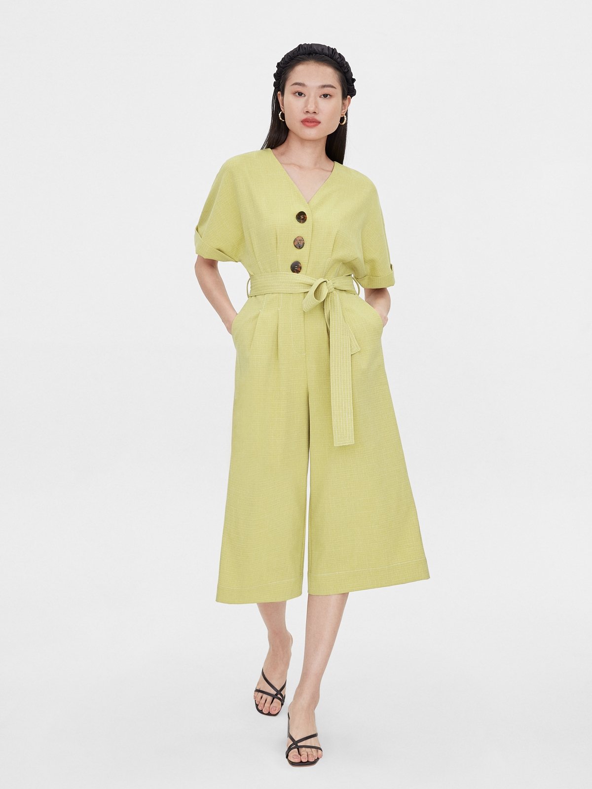 Glamorous Green Ribbed Jumpsuit With Belt main image 1