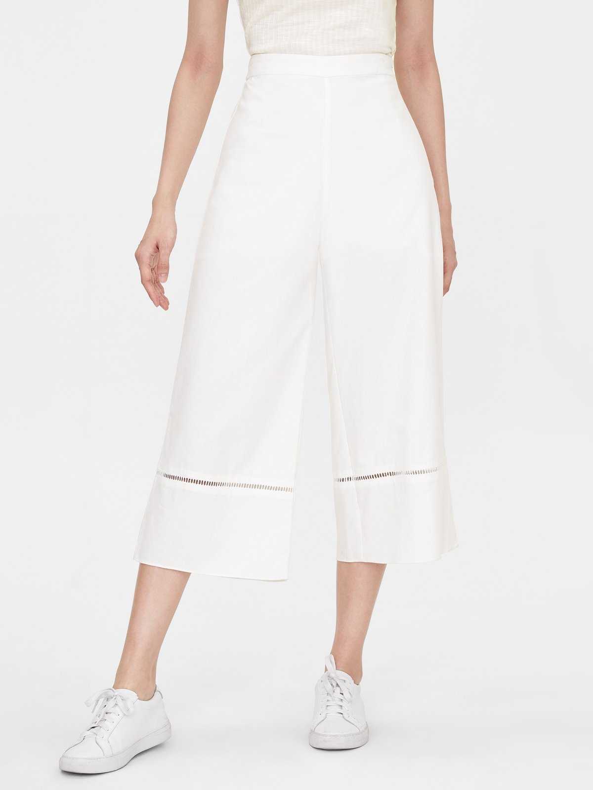 High Waist Eyelet Pants White Pomelo Fashion