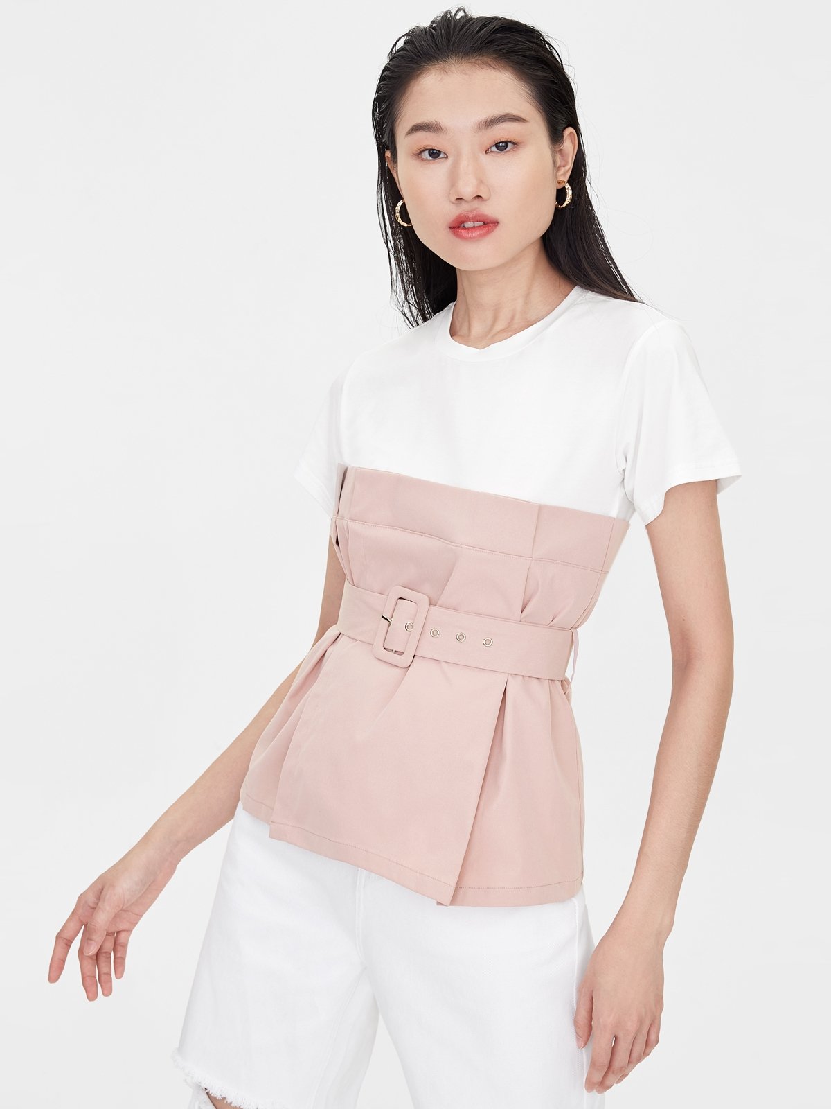 White hotsell belted blouse