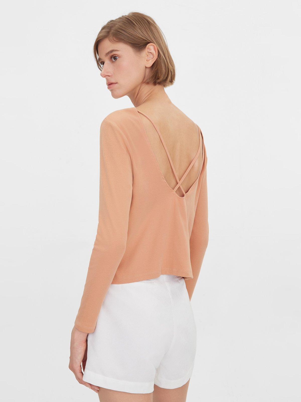 Criss Cross Open Back Sweater Peach Pomelo Fashion