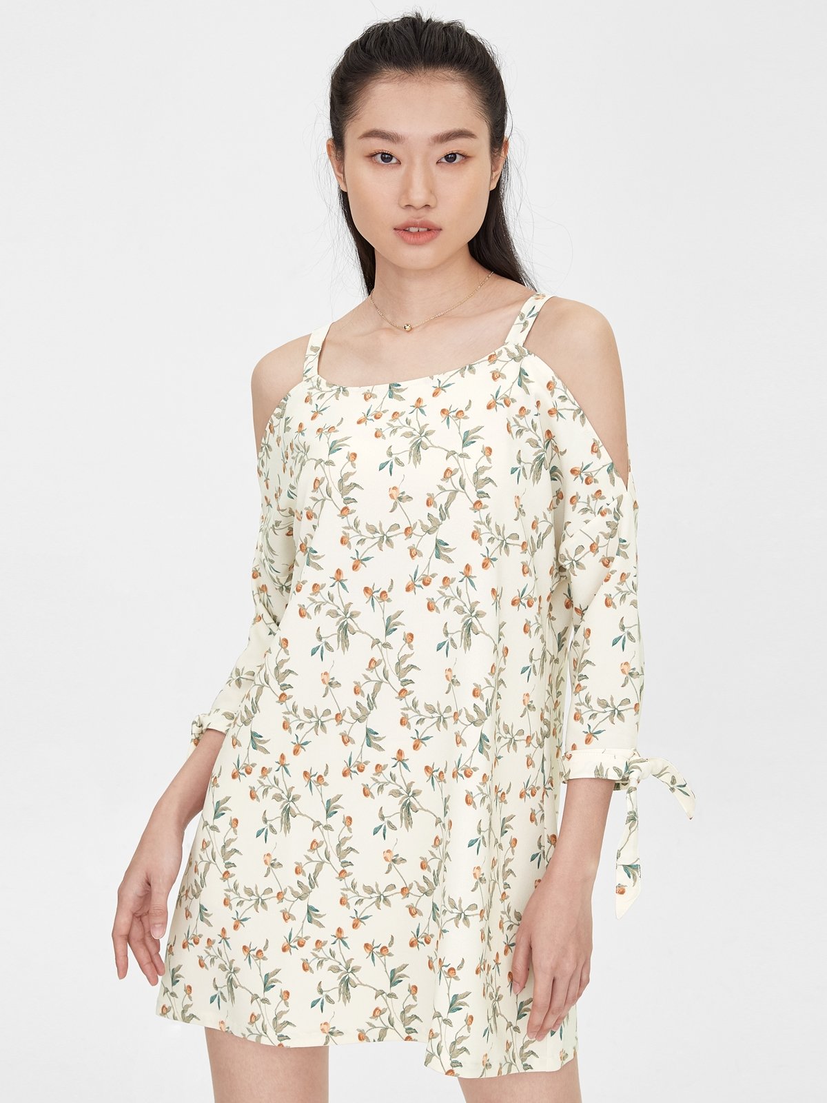 White floral cold shoulder dress sales