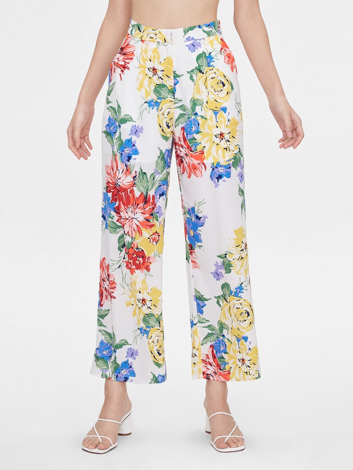 Bold Floral Wide Leg Pants White Pomelo Fashion