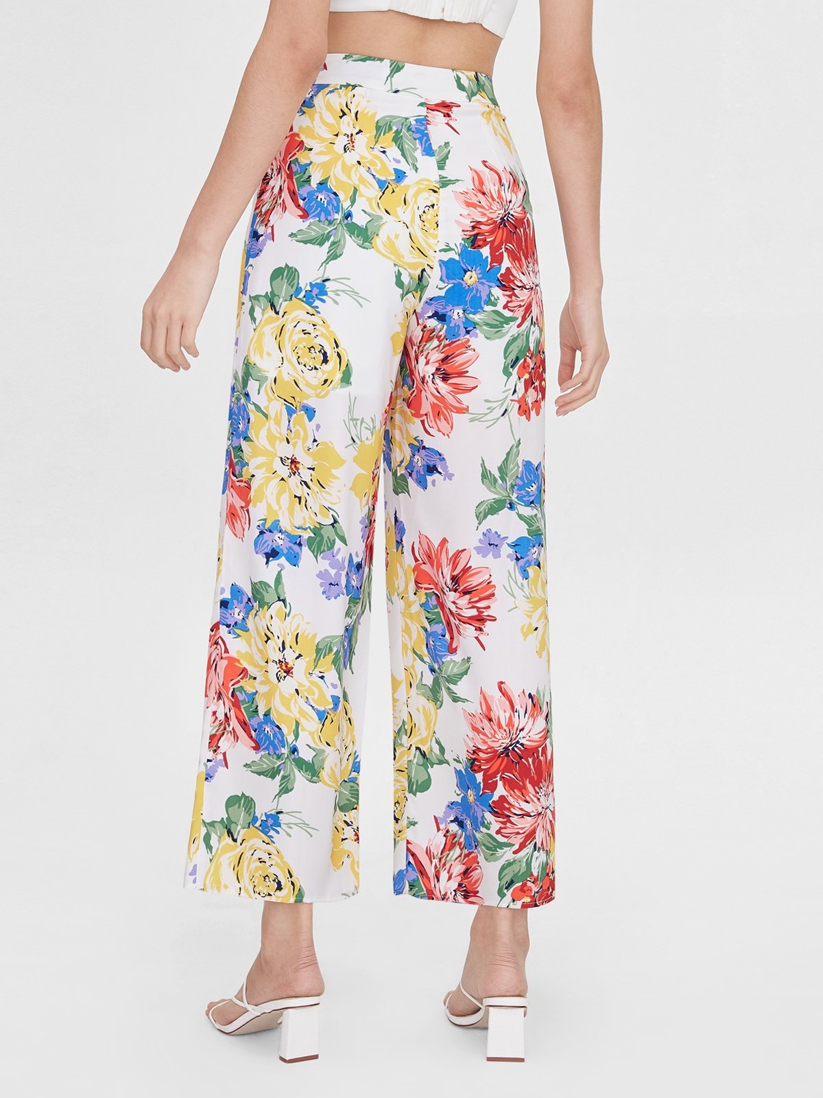 Bold Floral Wide Leg Pants White