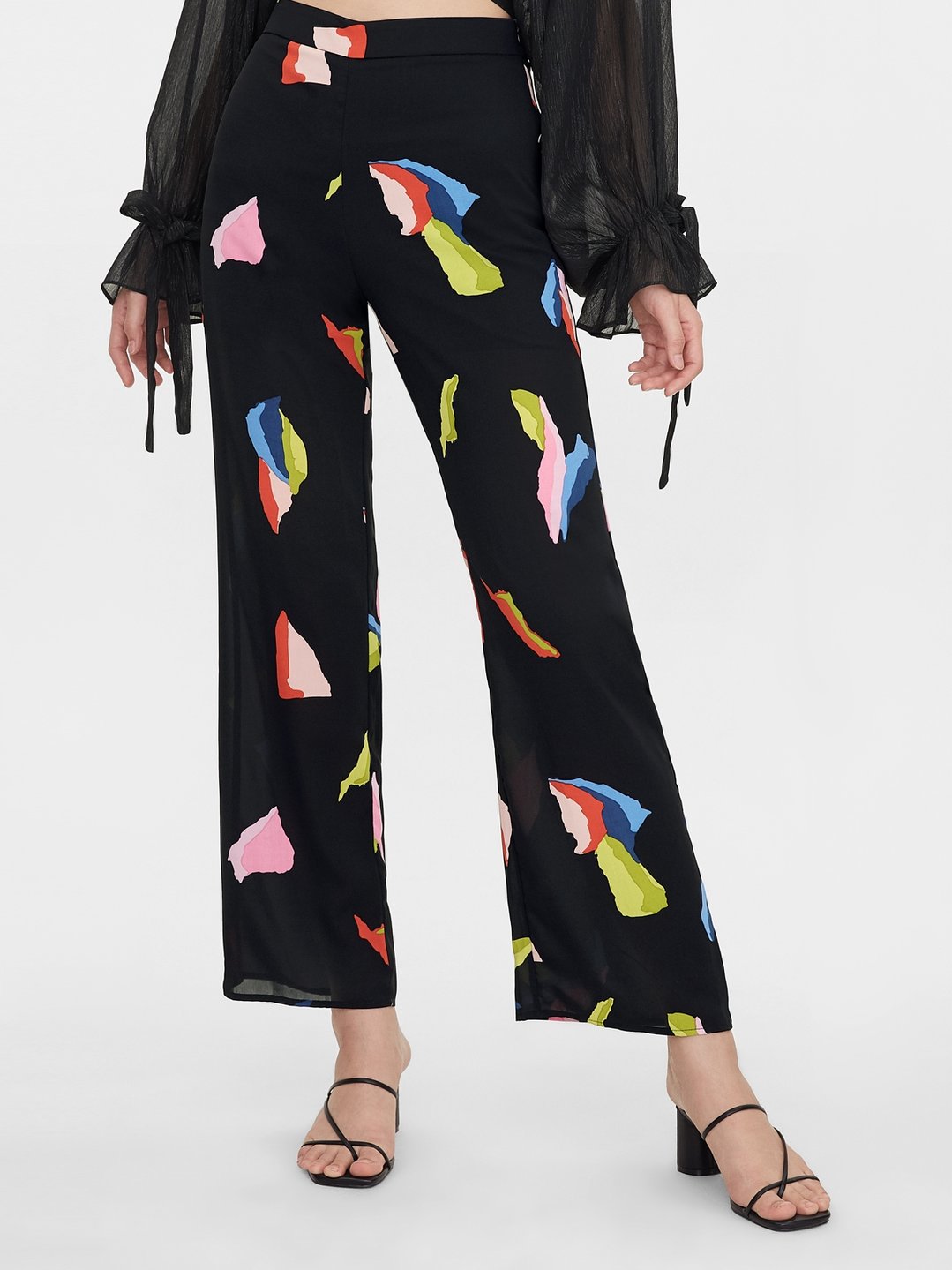 Colorful Abstract Wide Leg Pants - Black - Pomelo Fashion