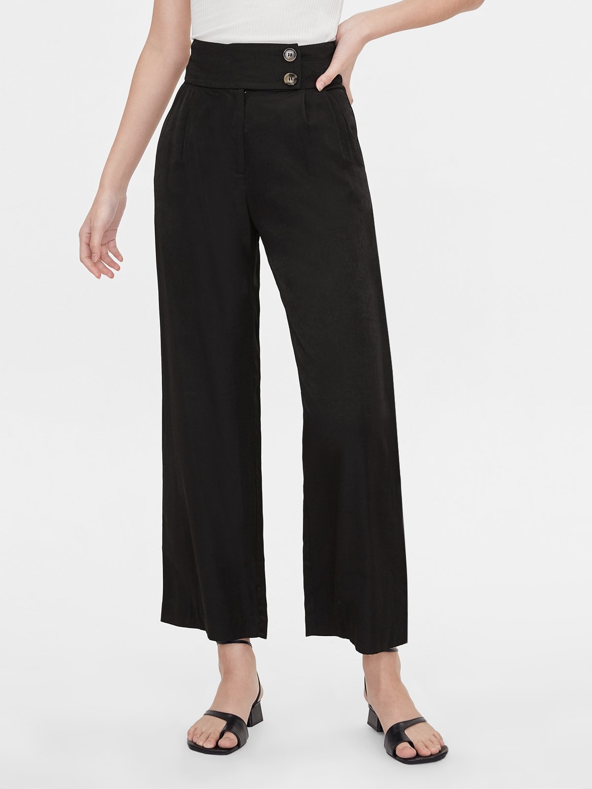 High waisted double button pants cheap