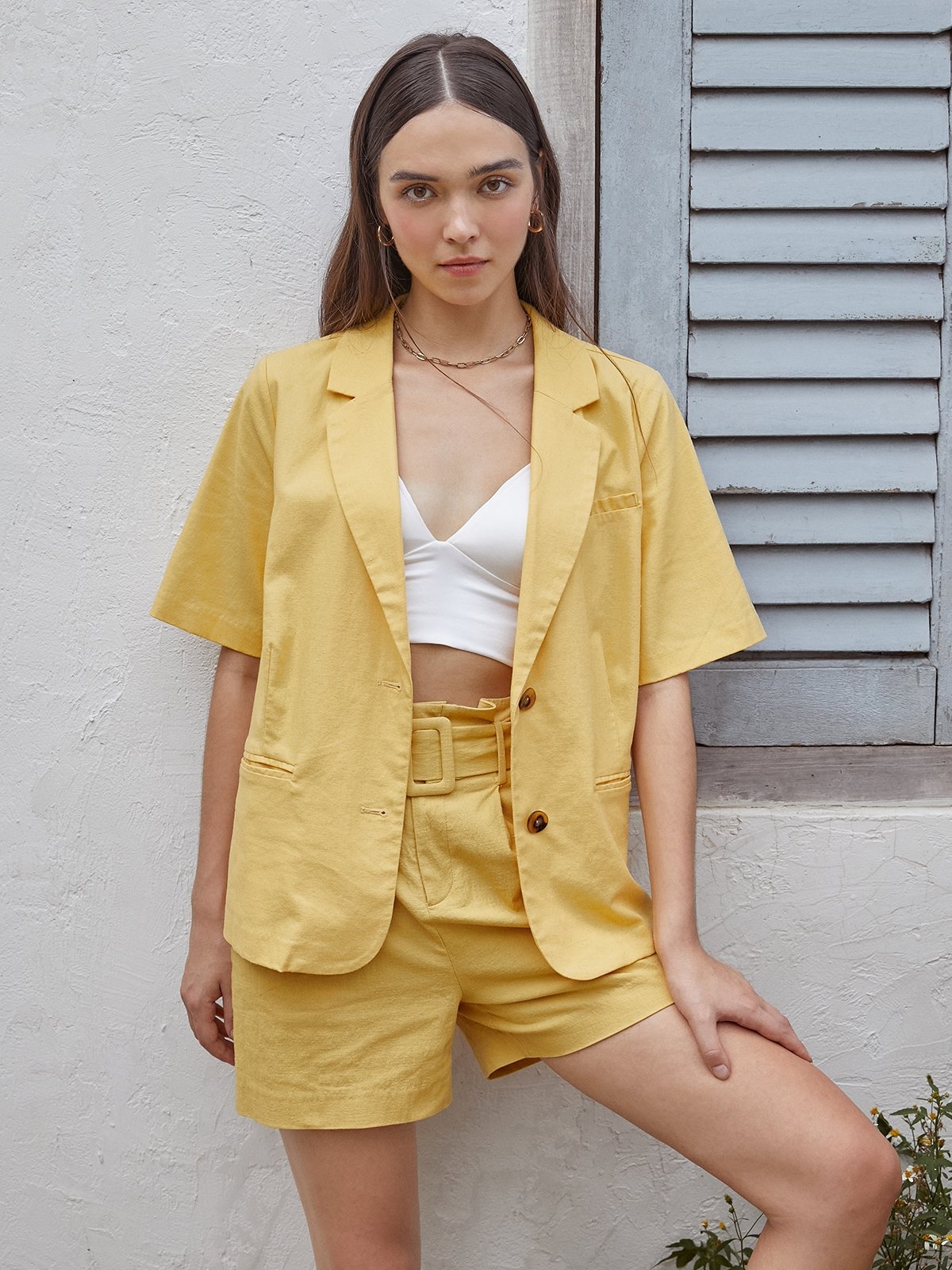 Yellow outlet short blazer