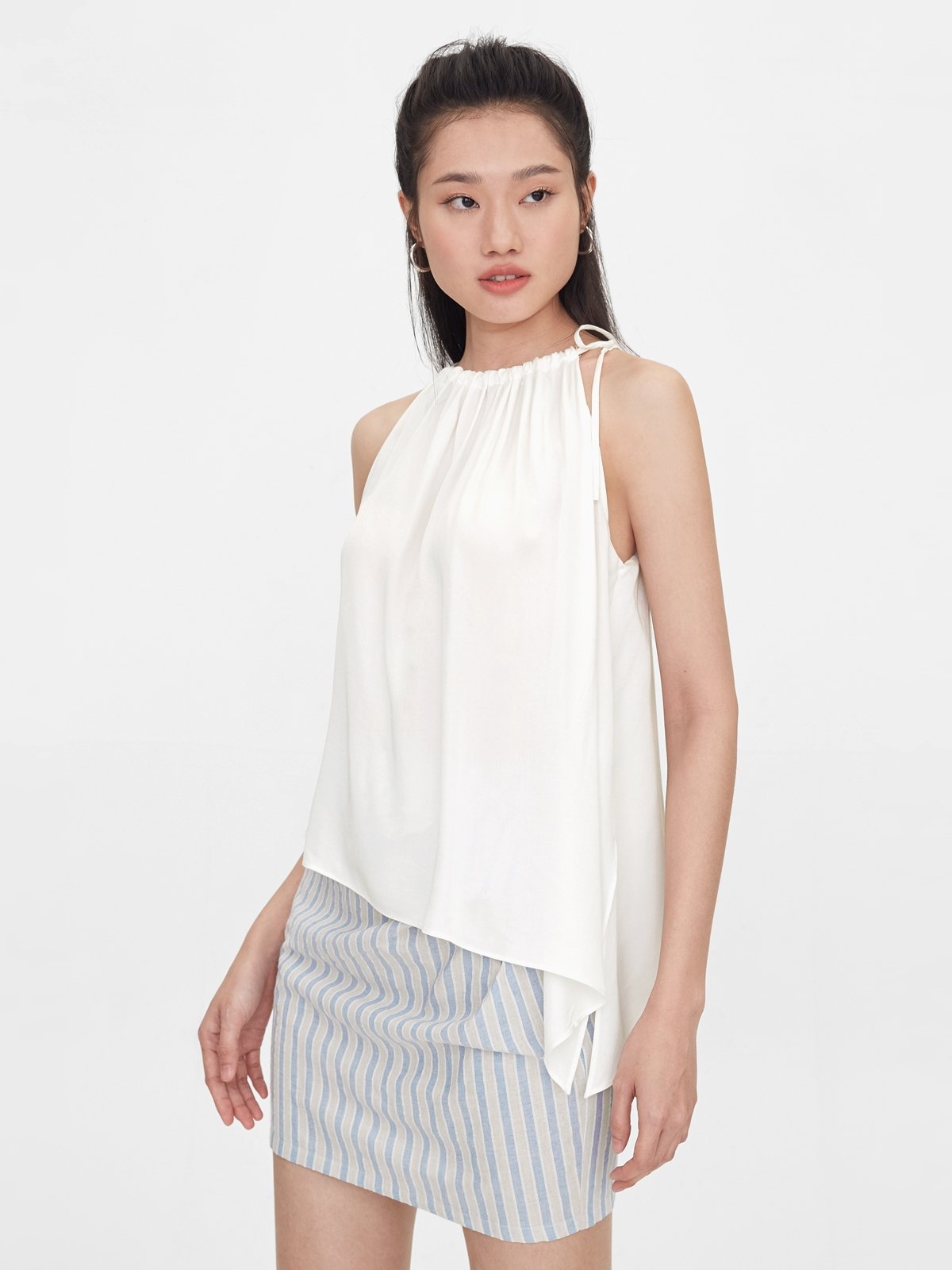 Harmony Pleated Halter Top - White main image 1