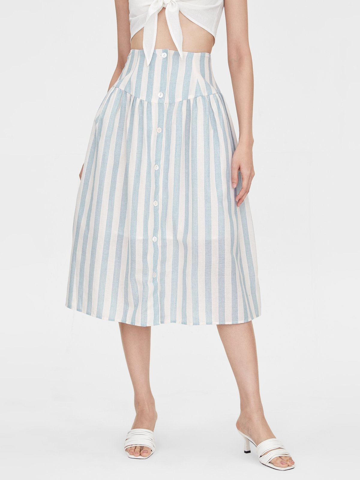 Striped button up skirt hot sale