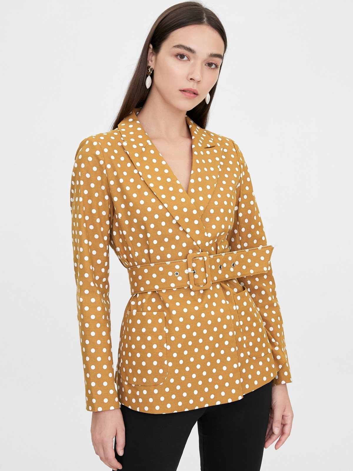 Belted Polka Dot Blazer Brown