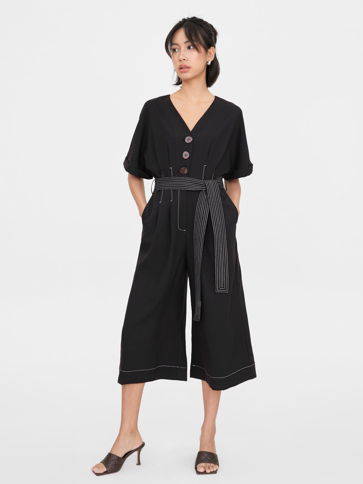 Button Up Long Sleeve  Jumpsuit