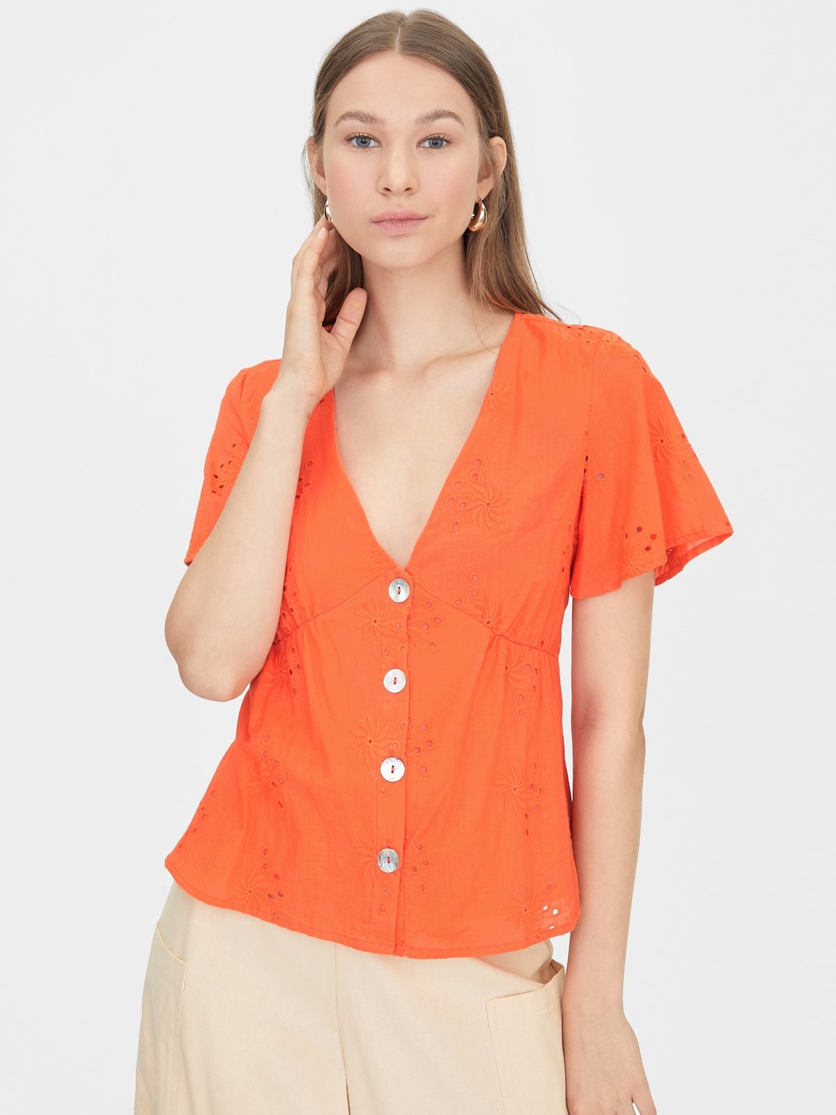 Blouse orange sales