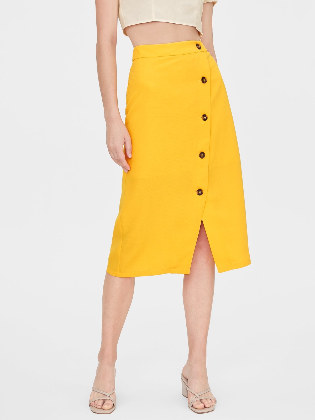 Button down skirt yellow top