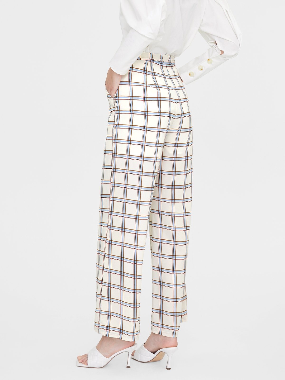 Plaid Wide Leg Pants Blue Pomelo Fashion
