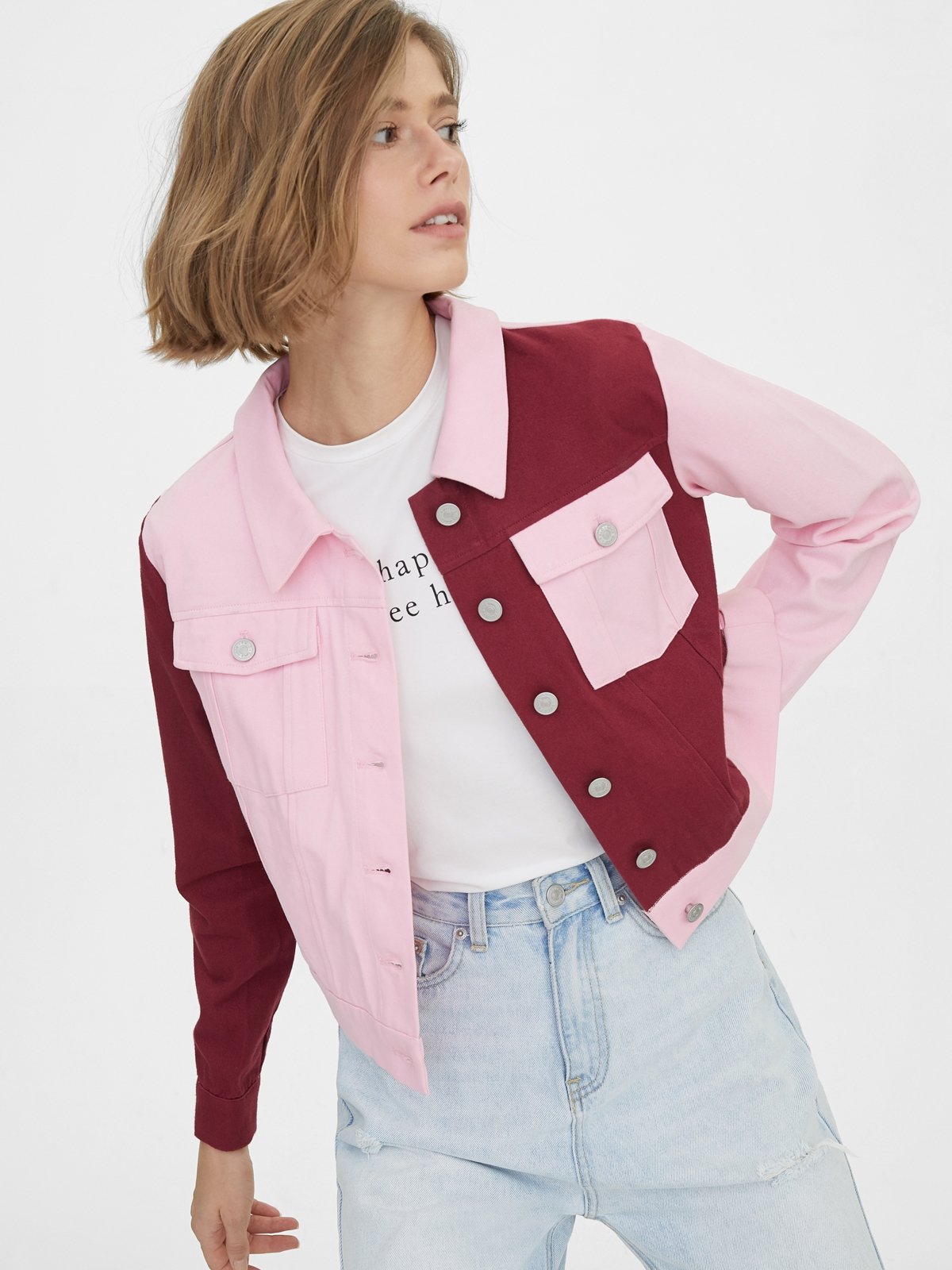 Pink button up jacket new arrivals
