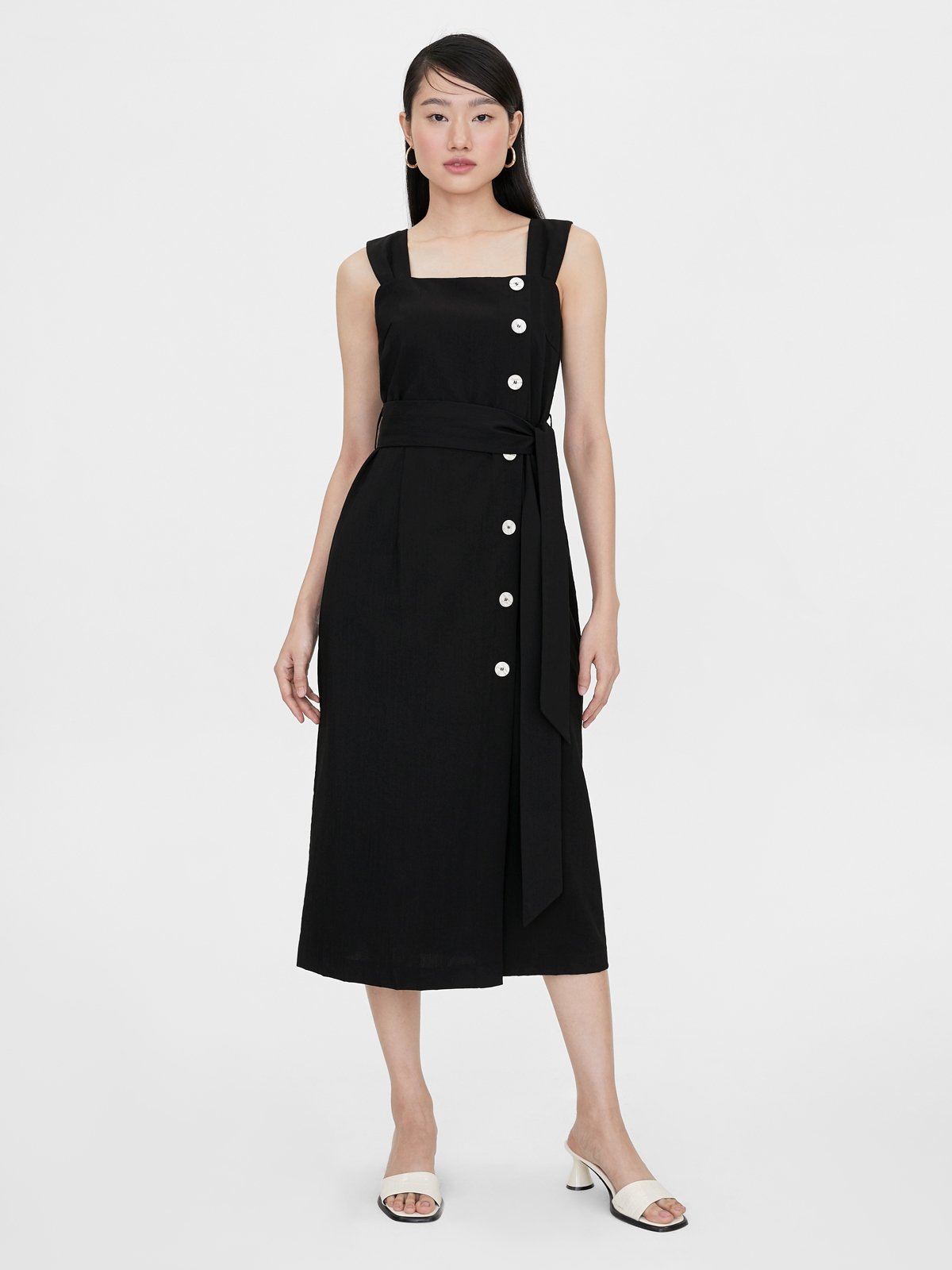 Black side button hotsell dress