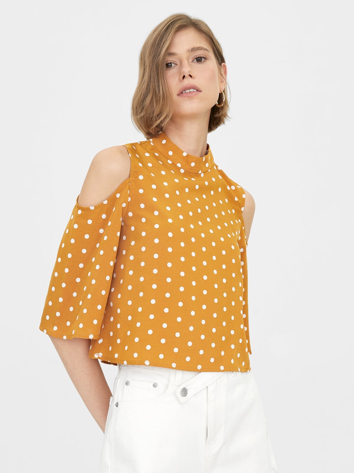 Yellow cold sale shoulder blouse