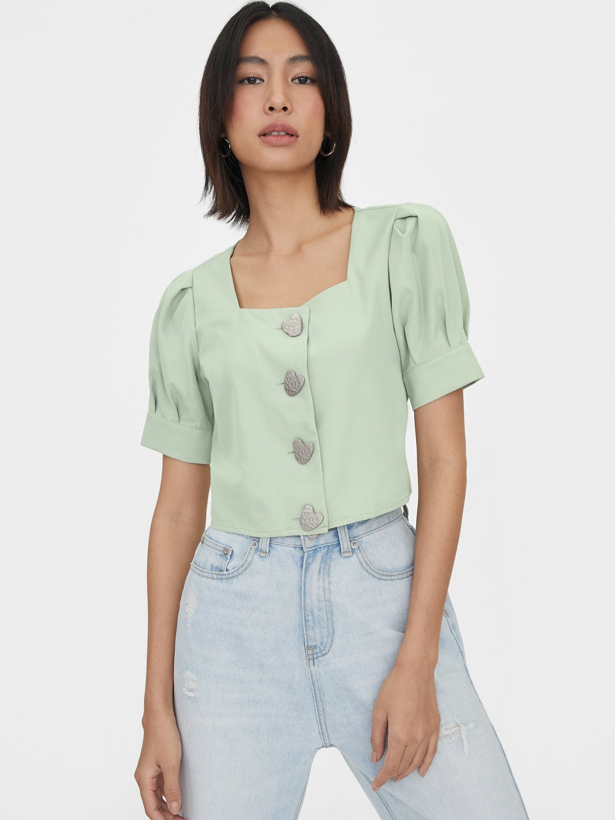 Button puff sleeve top store