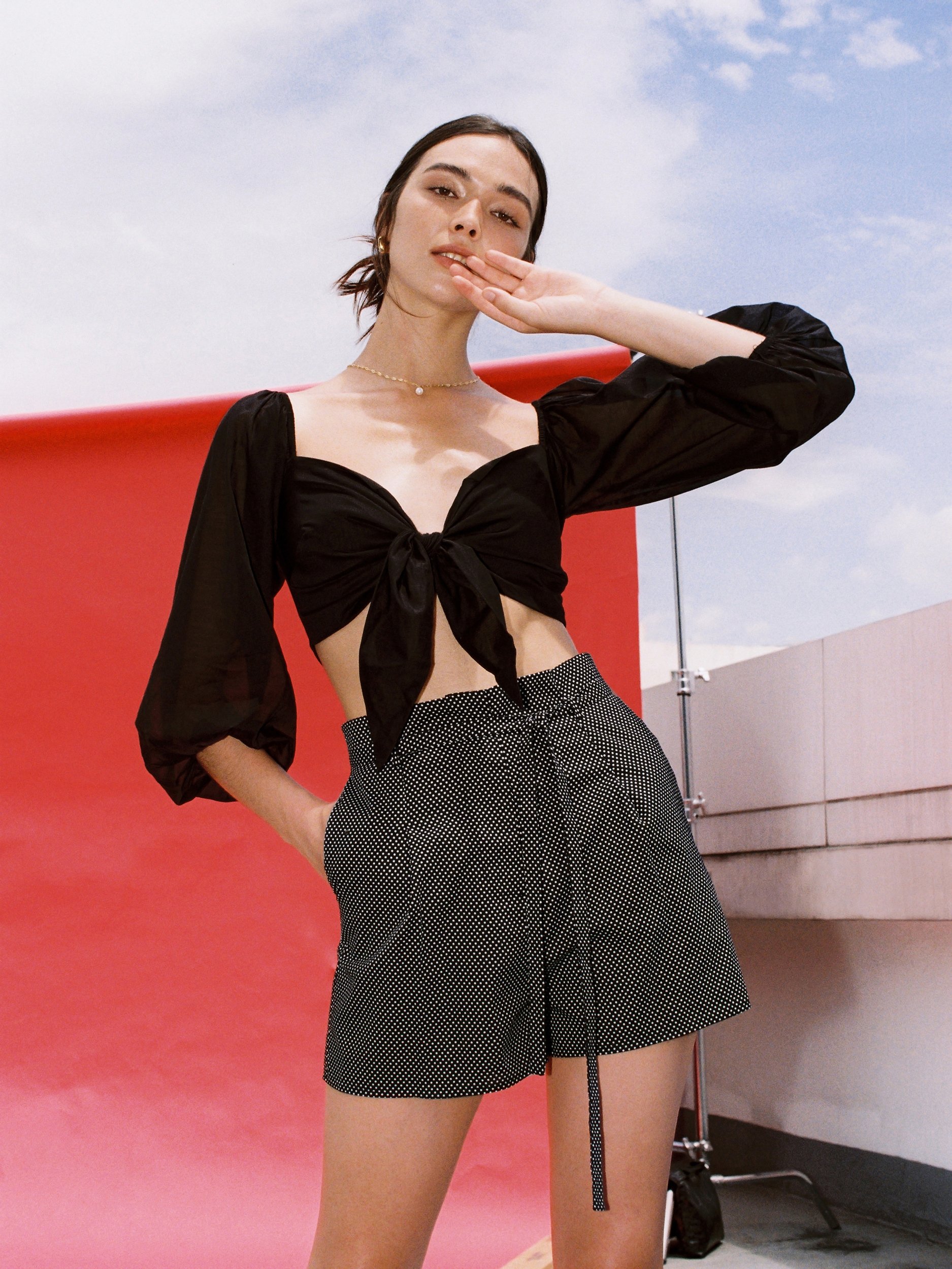 Black tie waist shorts online