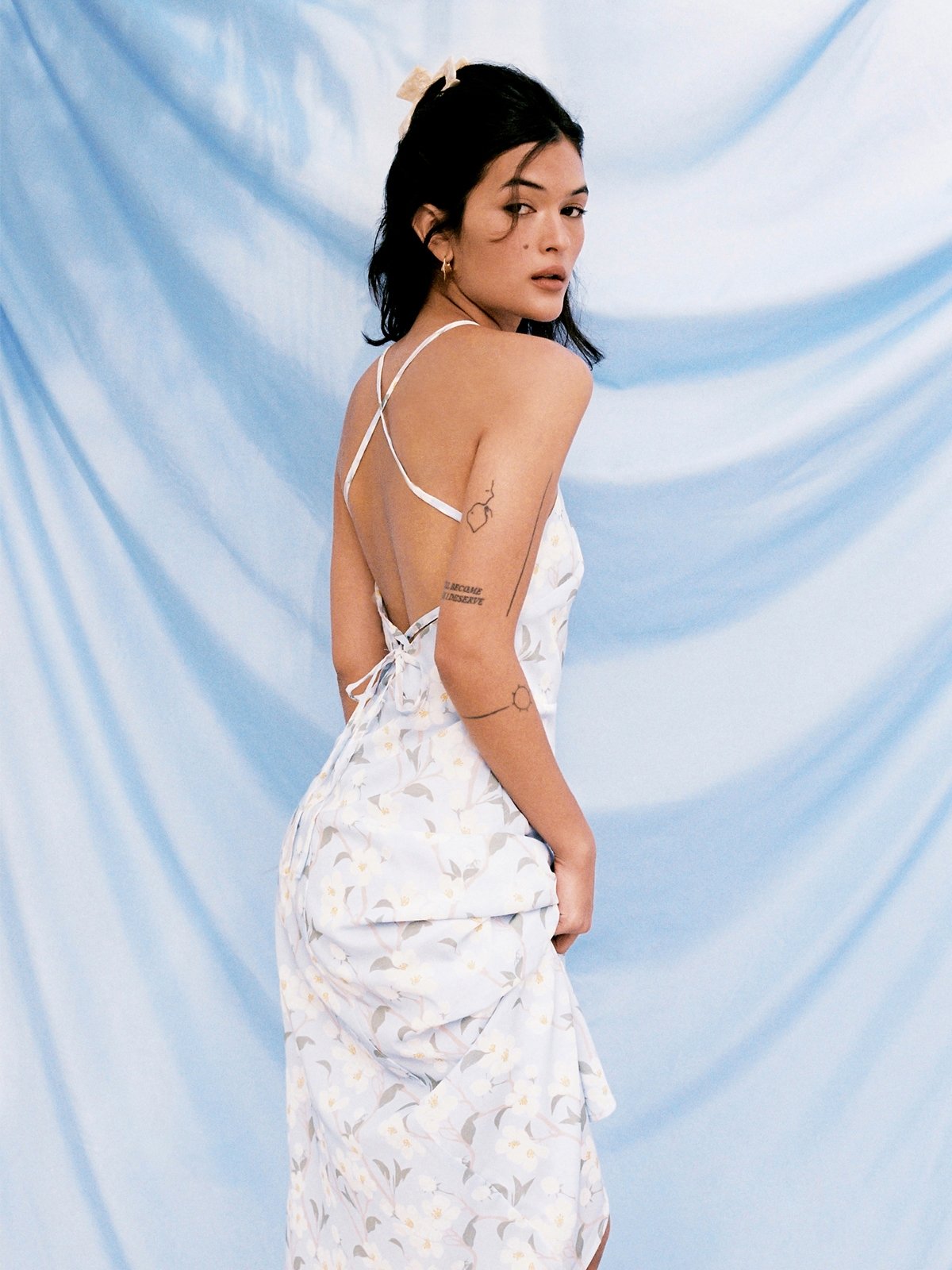Floral Print Criss Cross Cami Dress Blue Pomelo Fashion