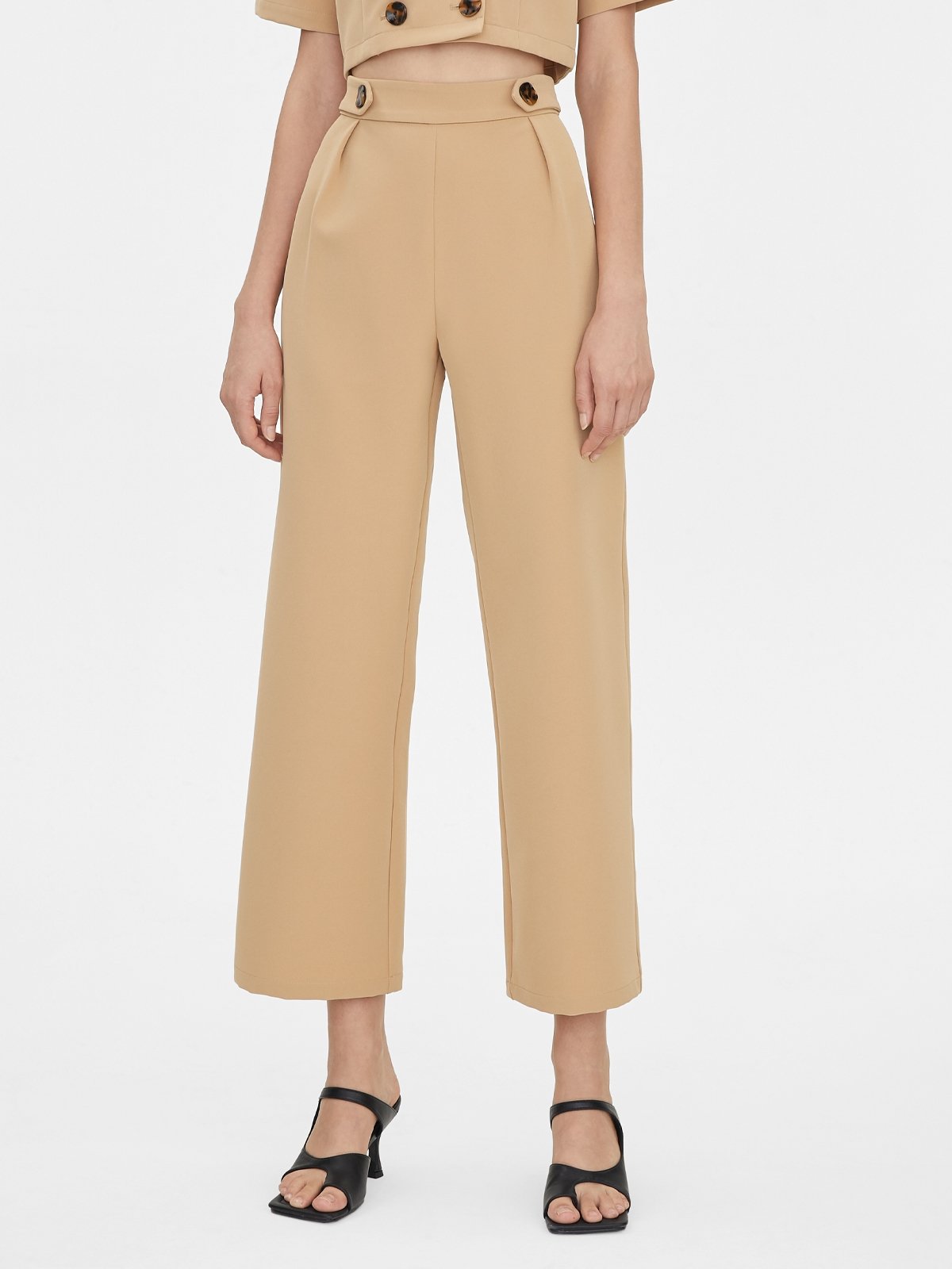 Wide Leg Double Button Pants Caramel Pomelo Fashion