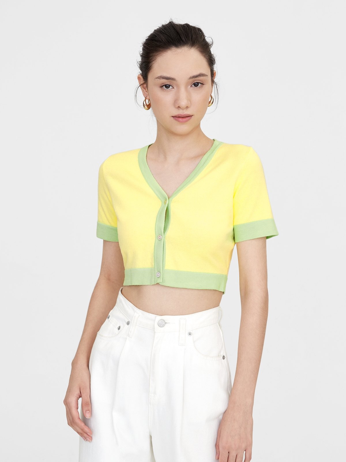 Yellow outlet cropped cardigan
