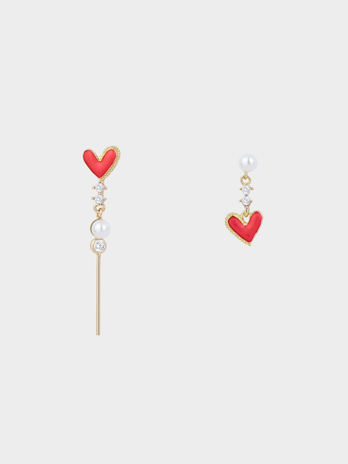 Diamante Heart Shaped Drop Earrings Red