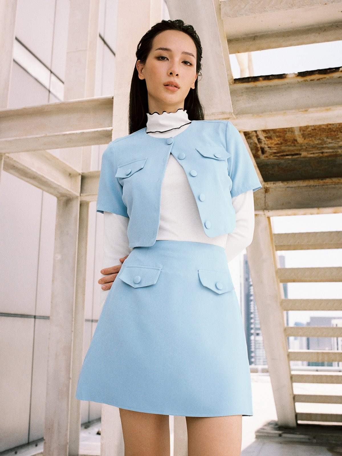 Sunset Cropped Blouse Blue main image 1