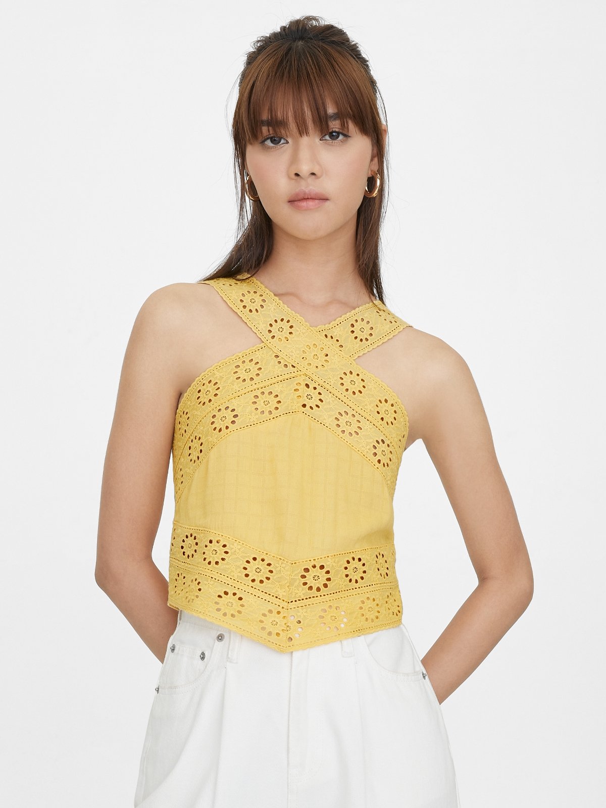 TOP TIER EYELET HALTER TOP main image 1