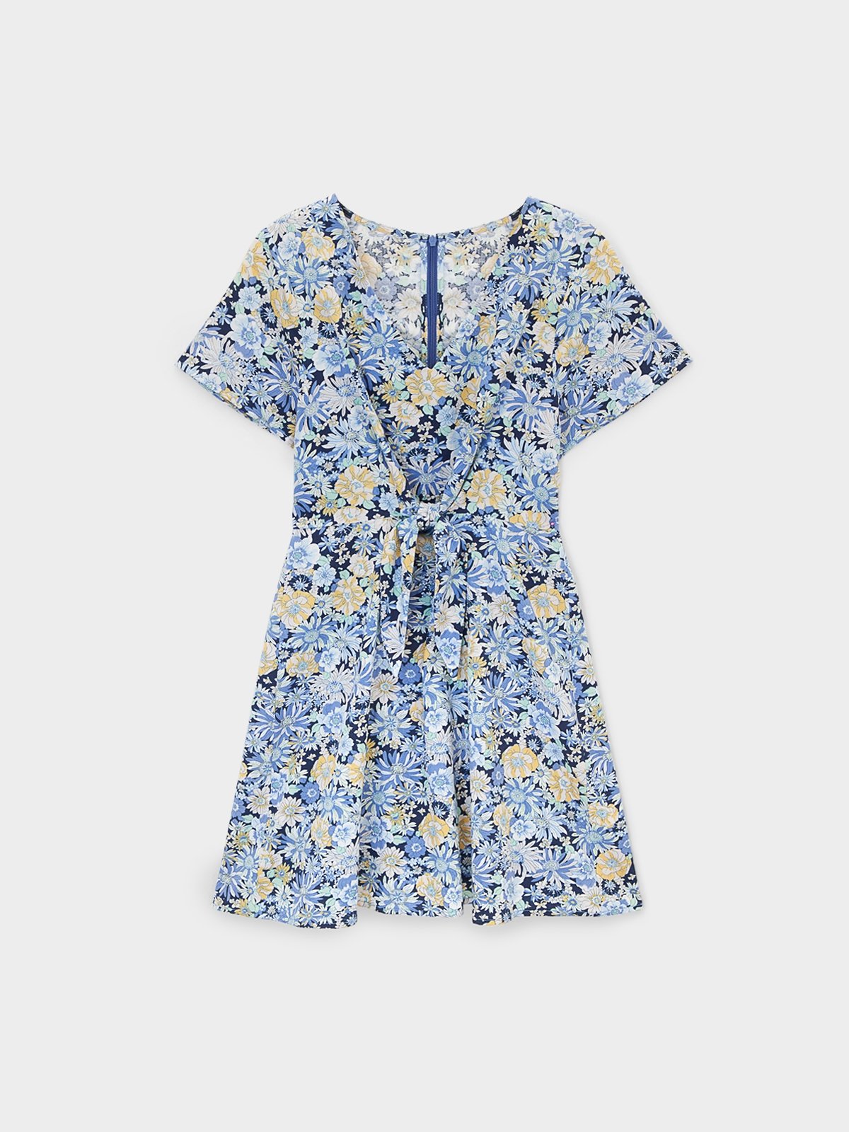 Mini Floral Ruched Dress Blue Pomelo Fashion