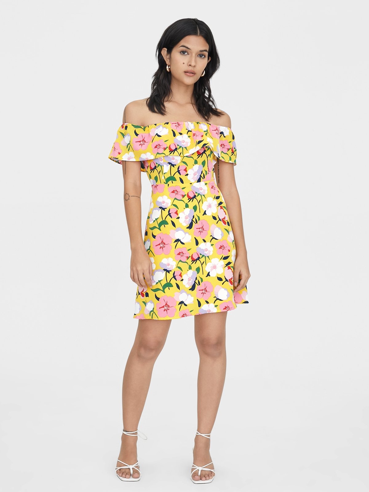 Black Yellow Off Shoulder Dress