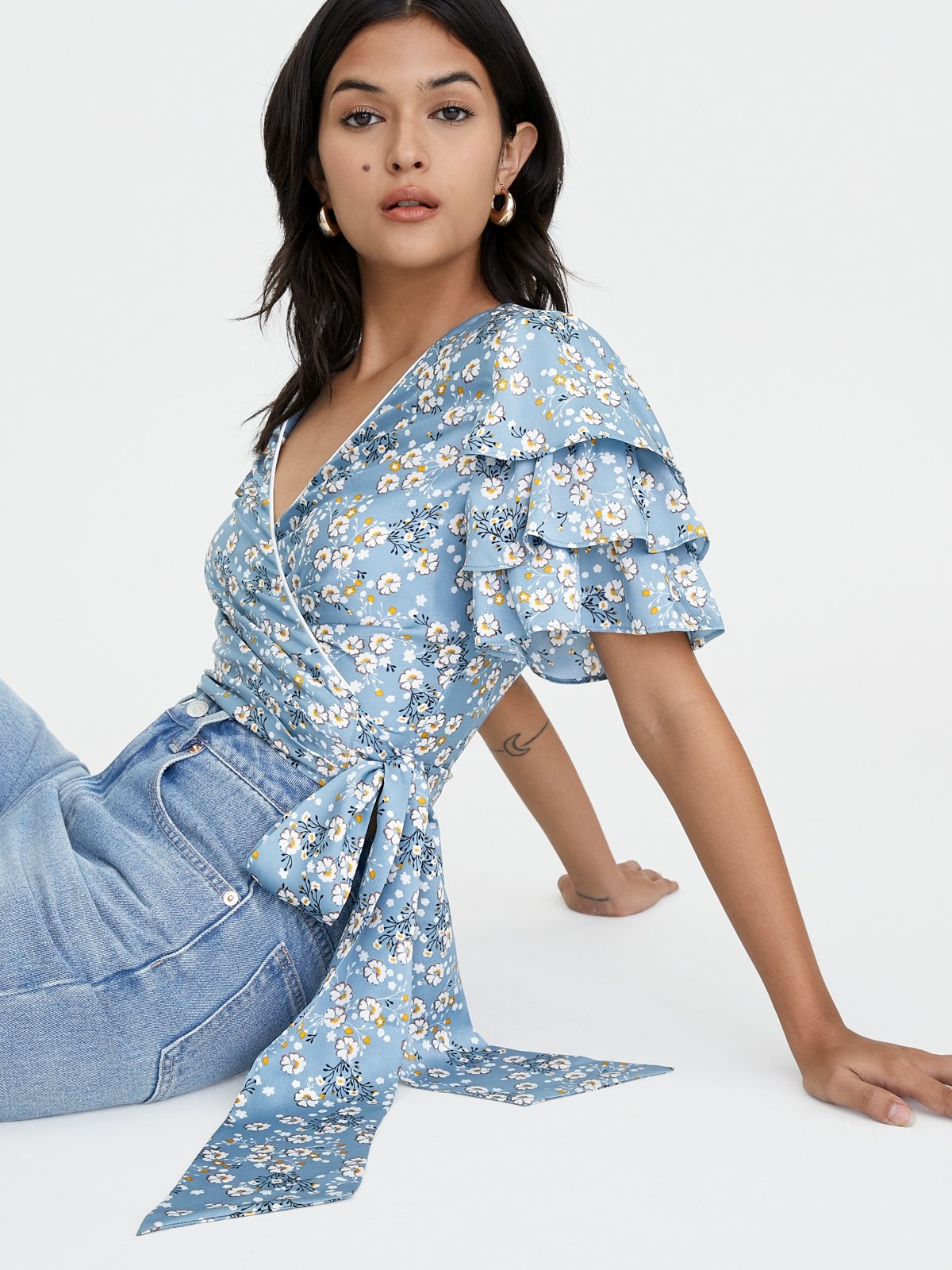 Floral wrap shirt discount