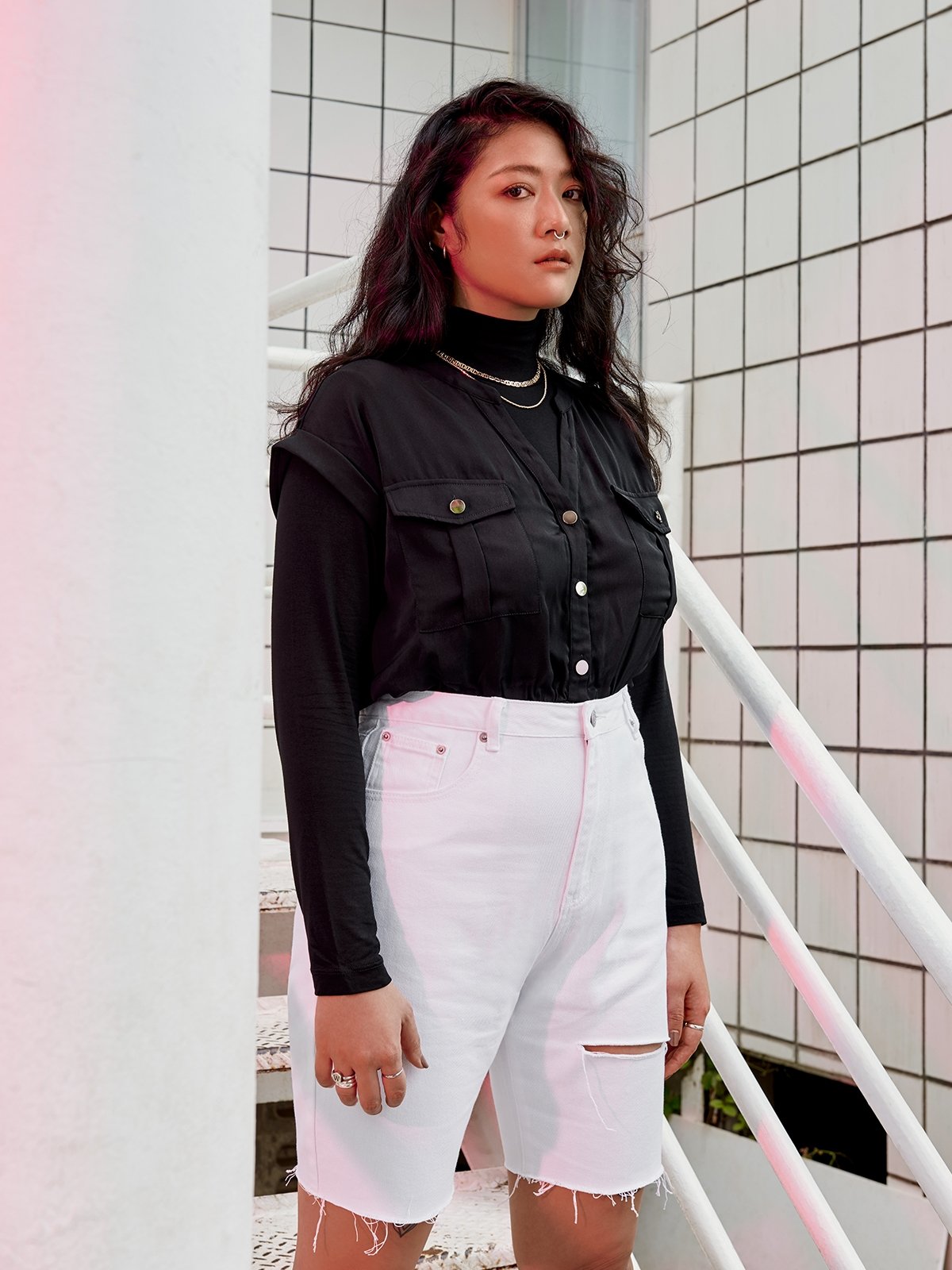 Frayed Hem Denim Shorts White