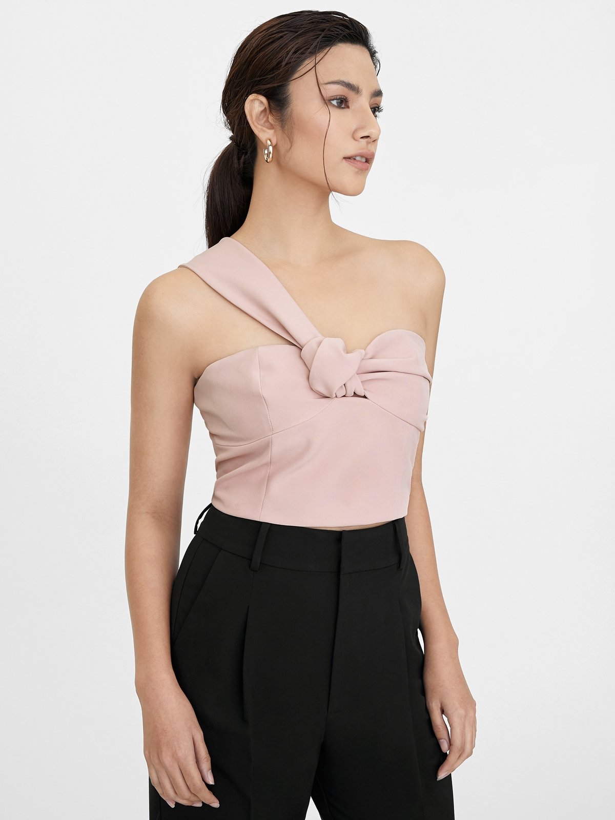 One Shoulder Knotted Sweetheart Top Pink Pomelo Fashion