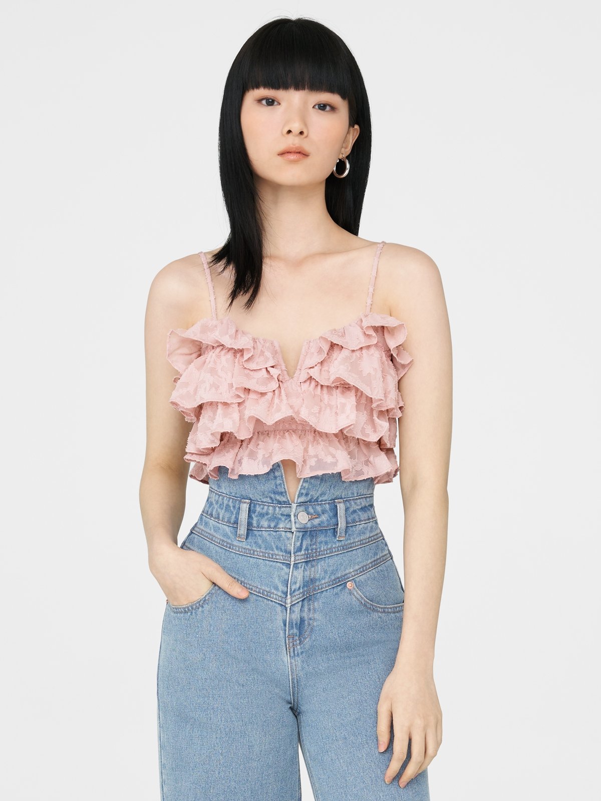 All Over Ruffle Crop Top Pink