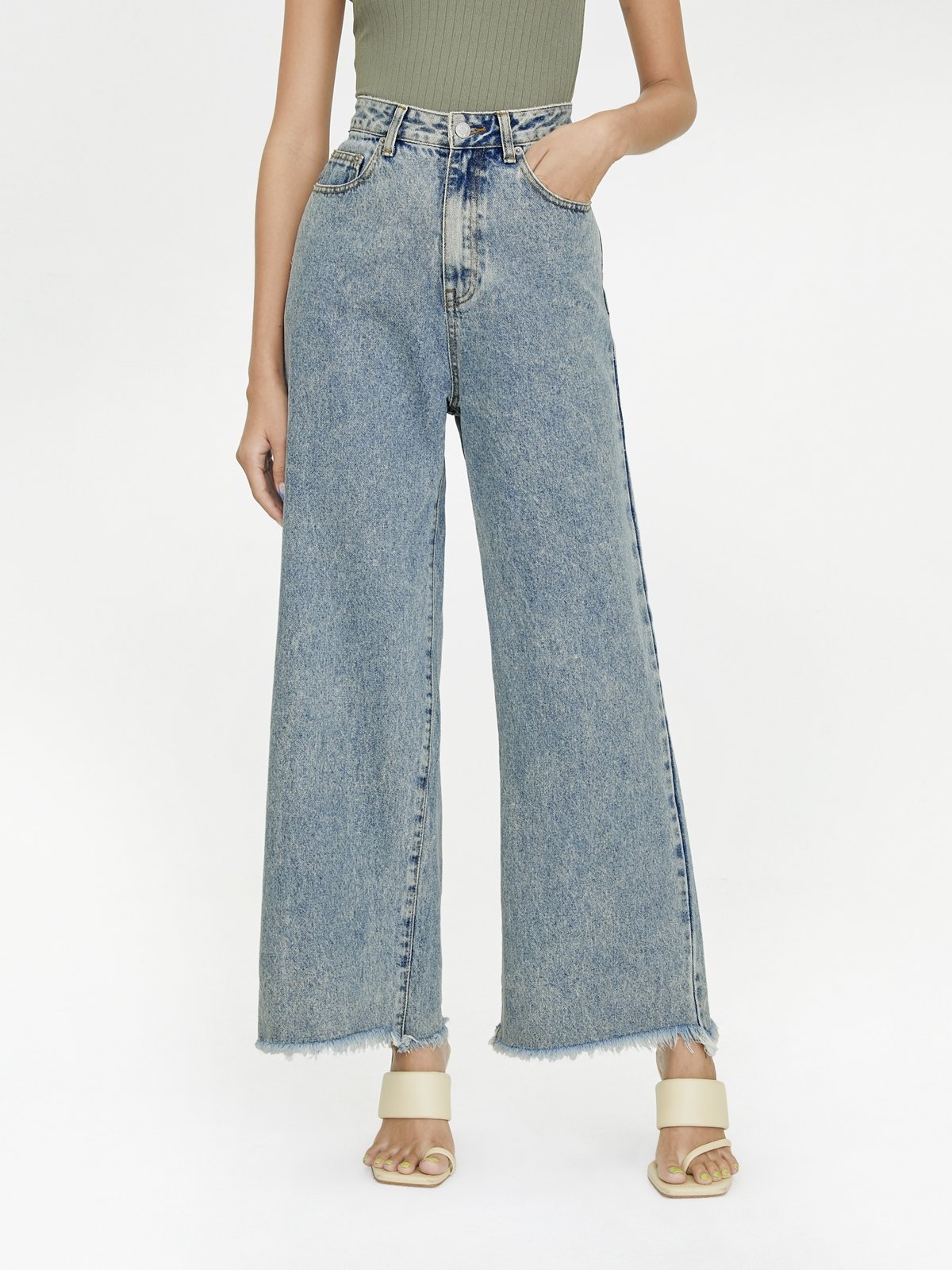 Frayed wide hotsell leg jeans