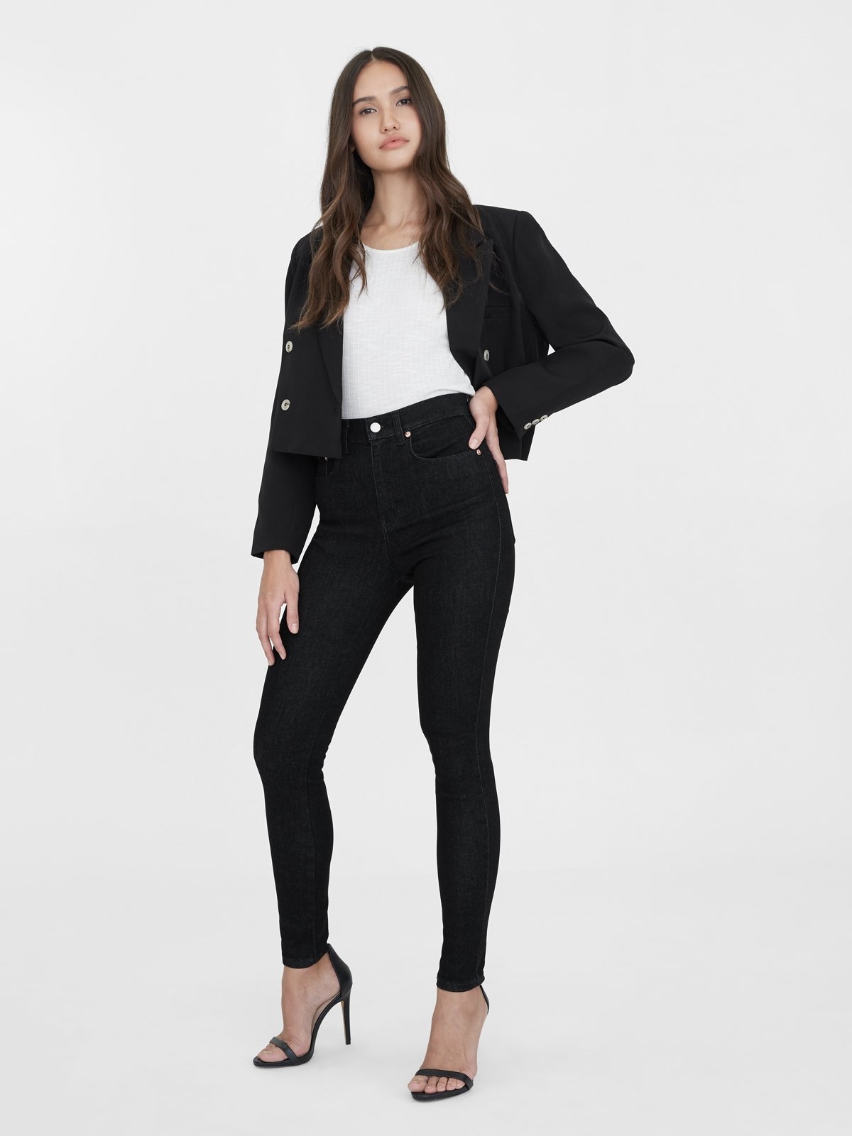 Water Neutral High Waisted Skinny Jeans - Black - Pomelo Fashion