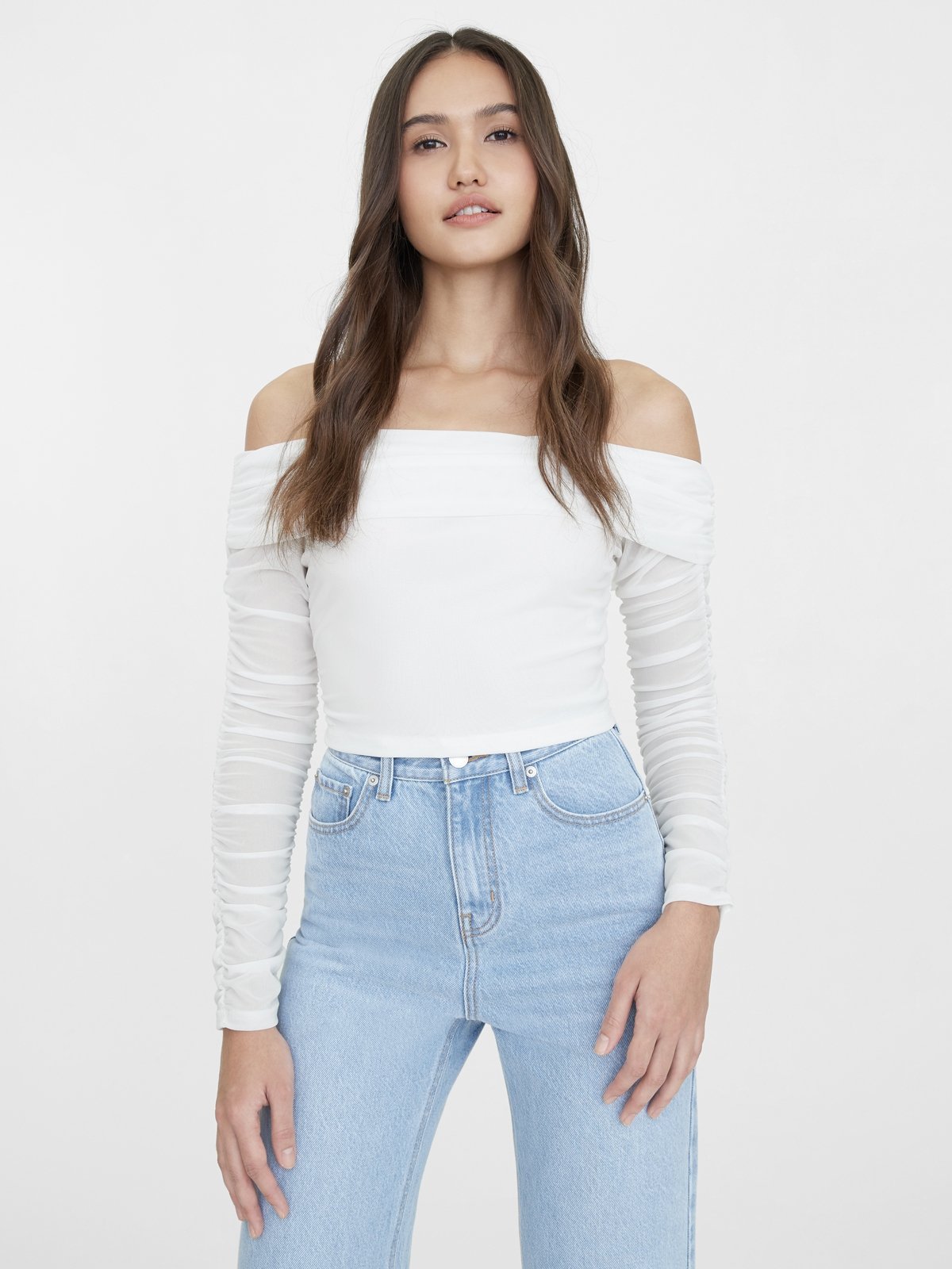 White off the shoulder cheap ruched top