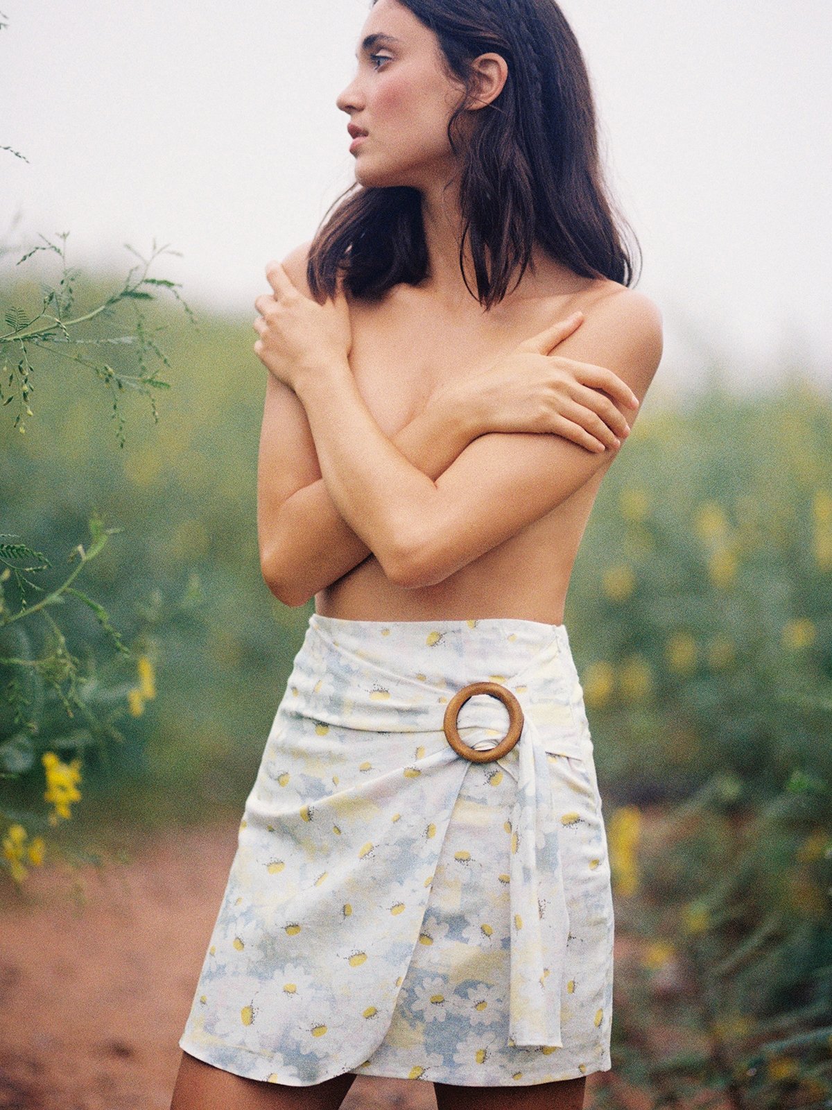 Floral denim on sale wrap skirt