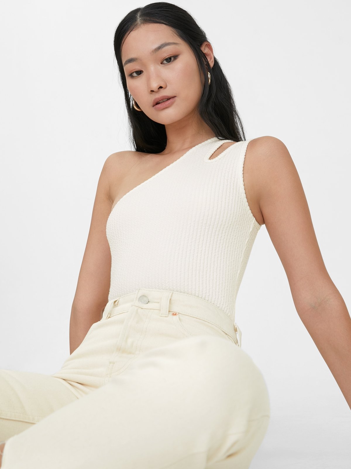 One shoulder cheap ribbed bodysuit