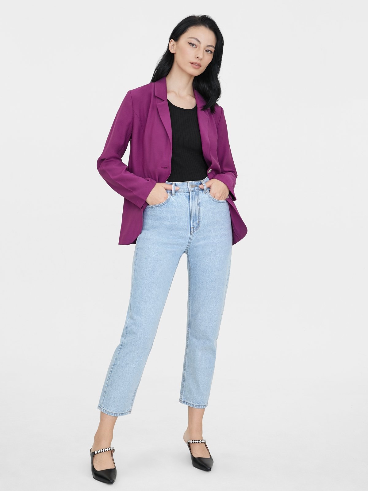 Purple cropped blazer cheap