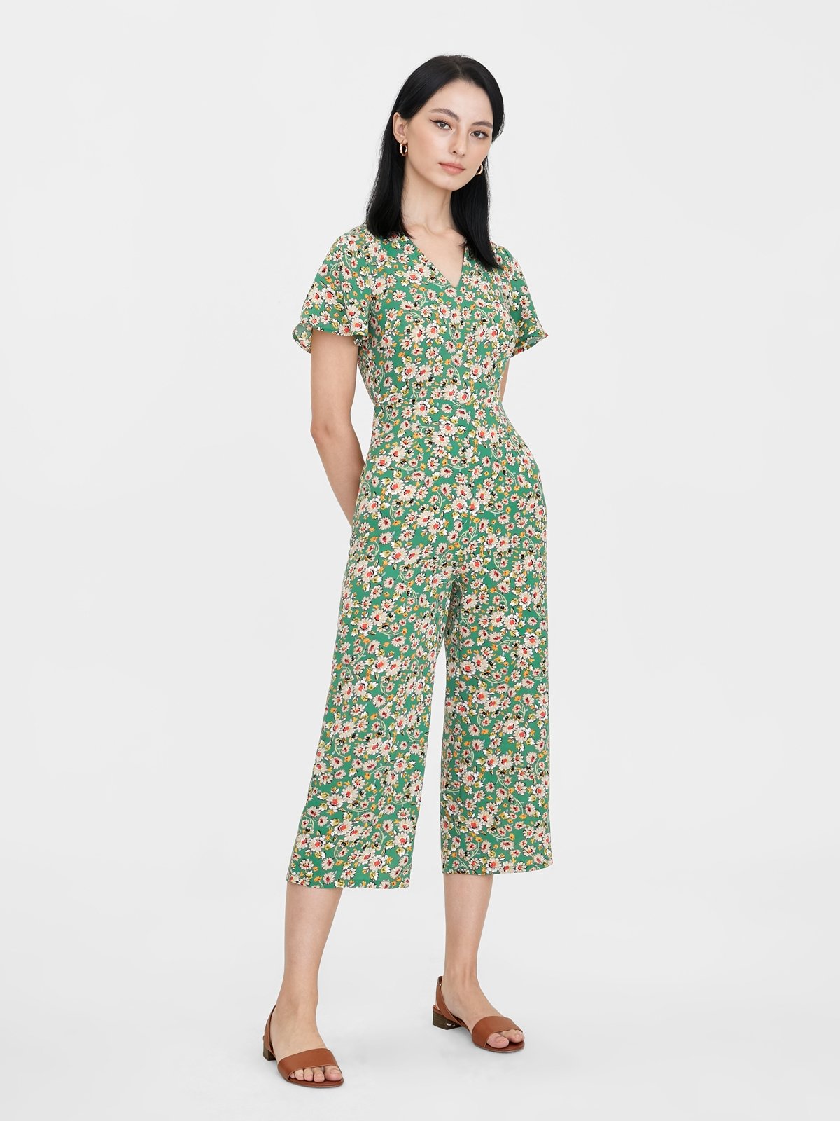 Green floral clearance jumpsuit